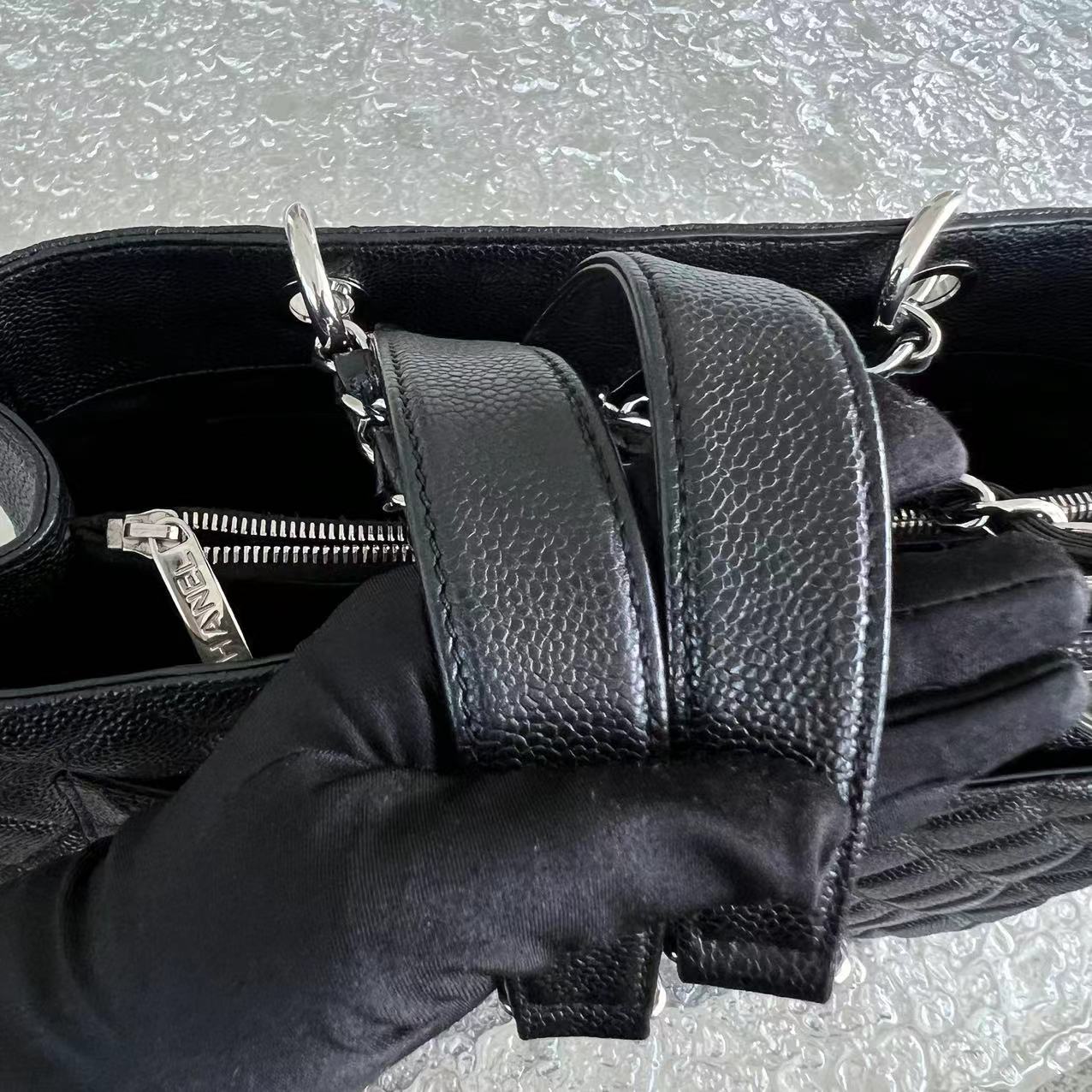 Chanel Caviar GST Grand Shopping Tote Quilted Calfskin Black Silver Hardware - Luxury Evermore