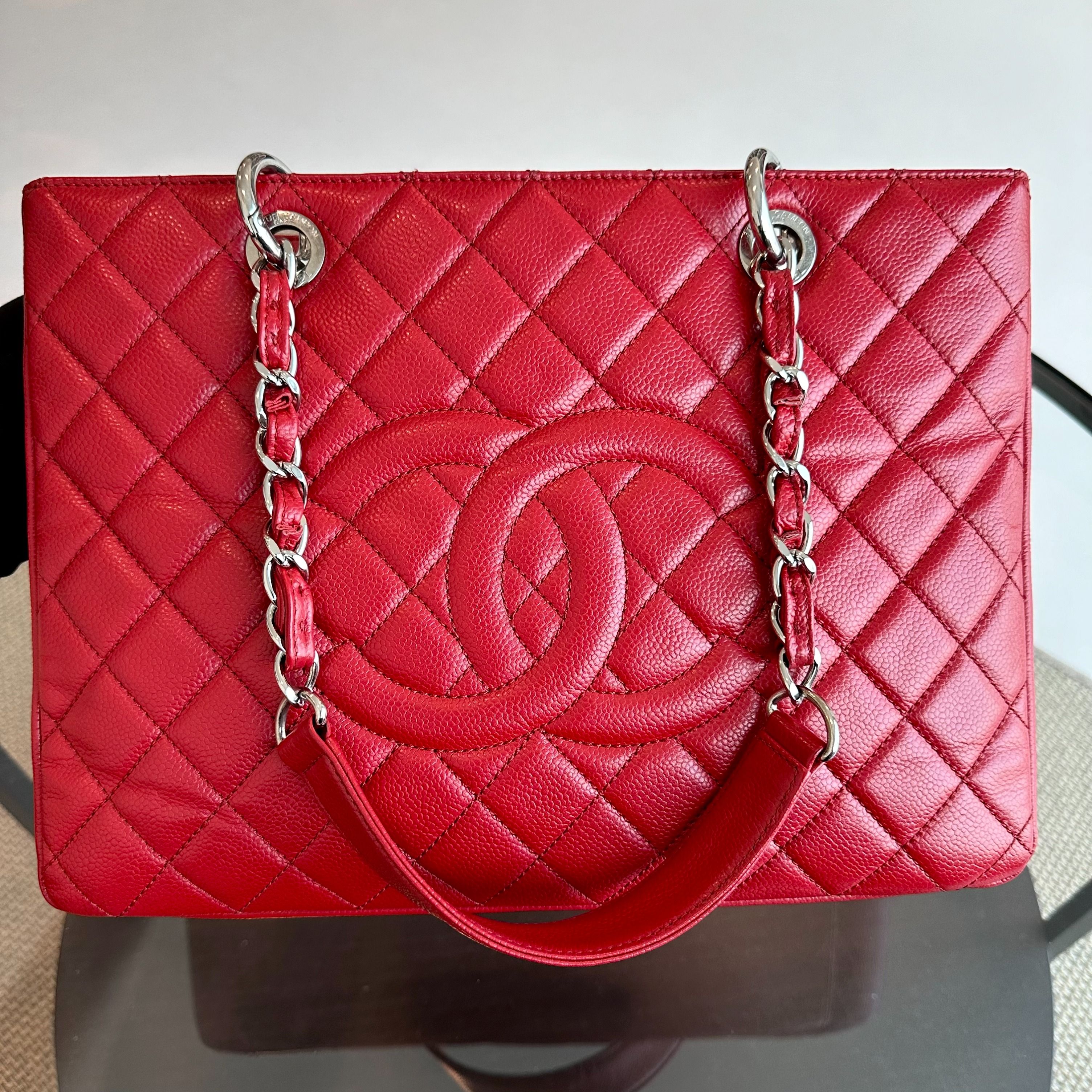 Chanel Caviar GST Grand Shopping Tote Quilted Calfskin Dark Red Burgundy No 17 - Luxury Evermore