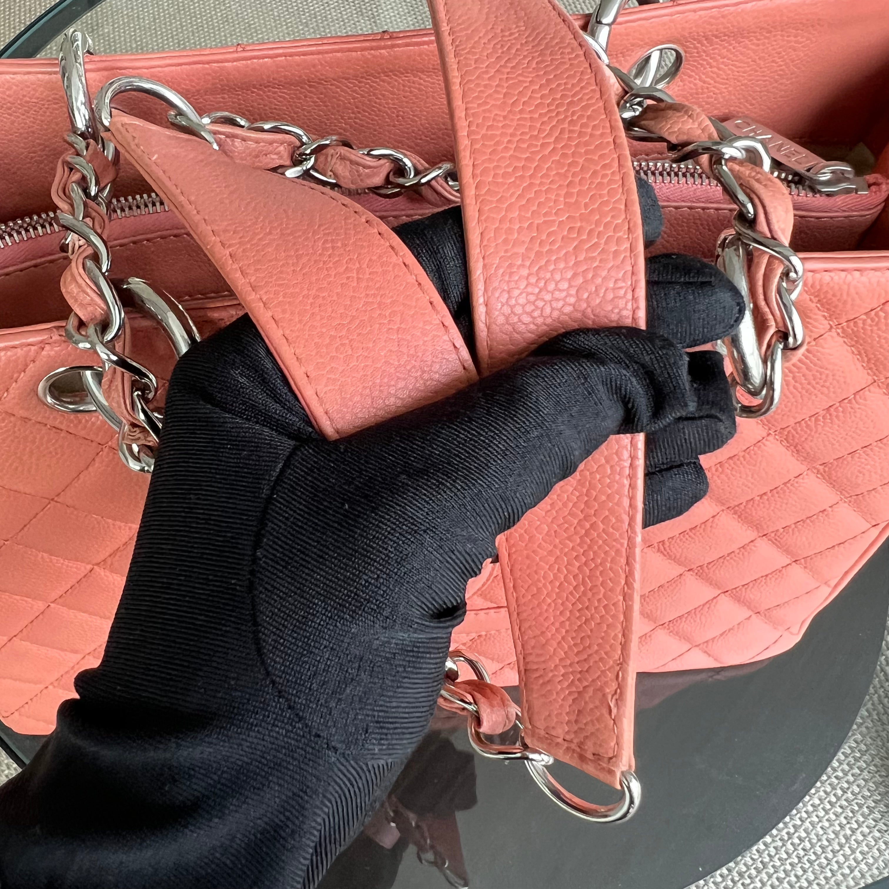 Chanel Caviar GST Grand Shopping Tote Quilted Grained Calfskin Coral Pink Silver Hardware Series 12 - Luxury Evermore