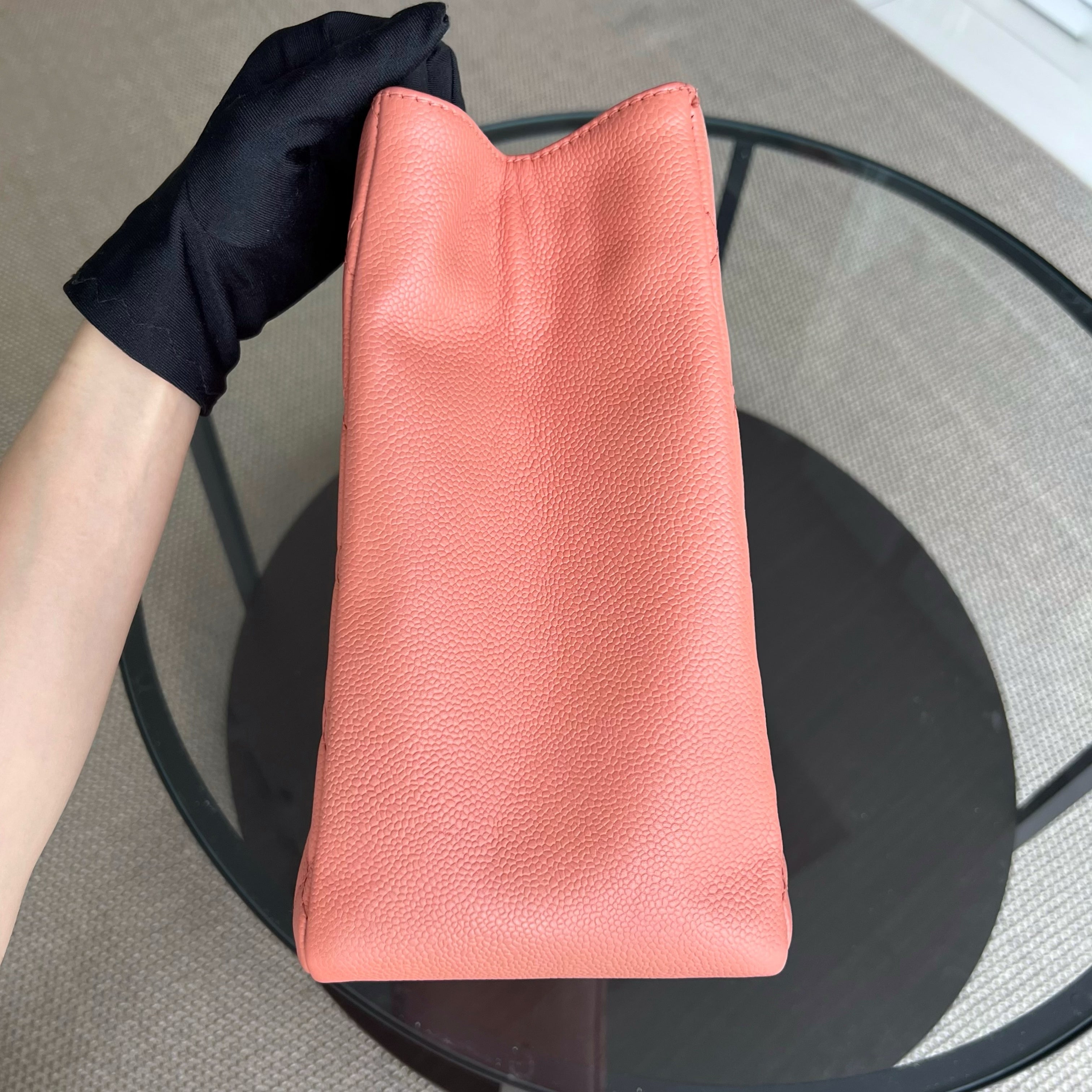 Chanel Caviar GST Grand Shopping Tote Quilted Grained Calfskin Coral Pink Silver Hardware Series 12 - Luxury Evermore