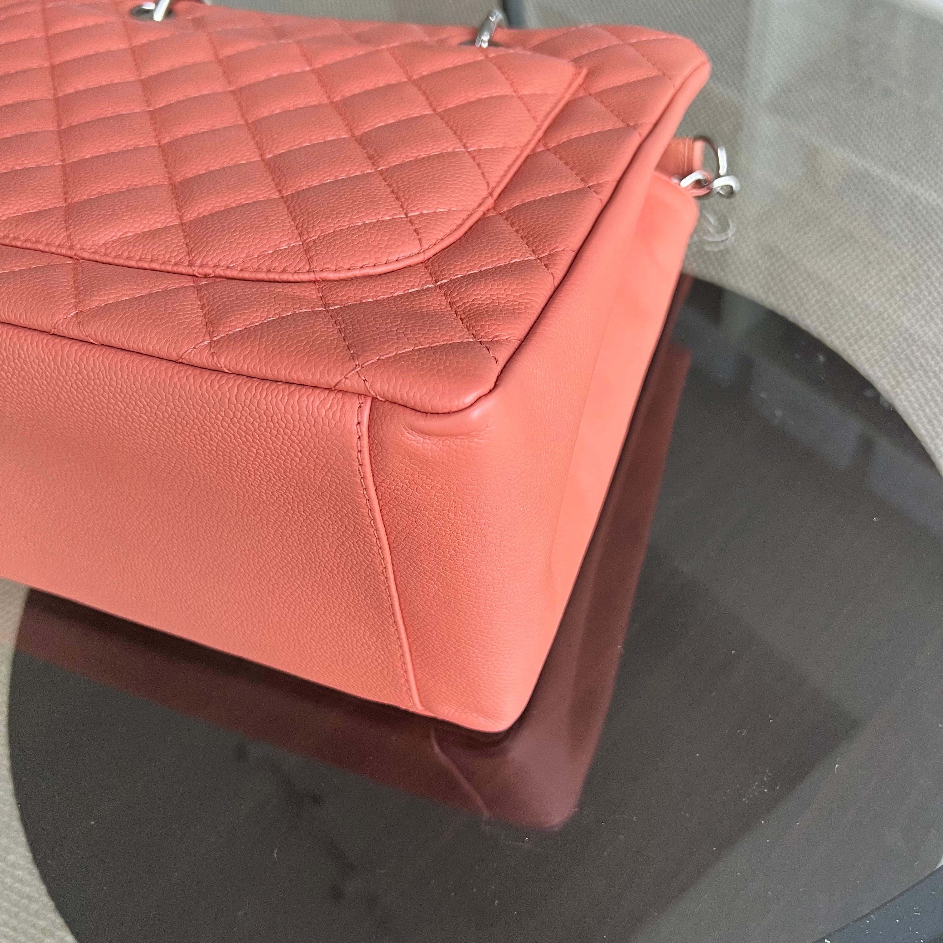 Chanel Caviar GST Grand Shopping Tote Quilted Grained Calfskin Coral Pink Silver Hardware Series 12 - Luxury Evermore