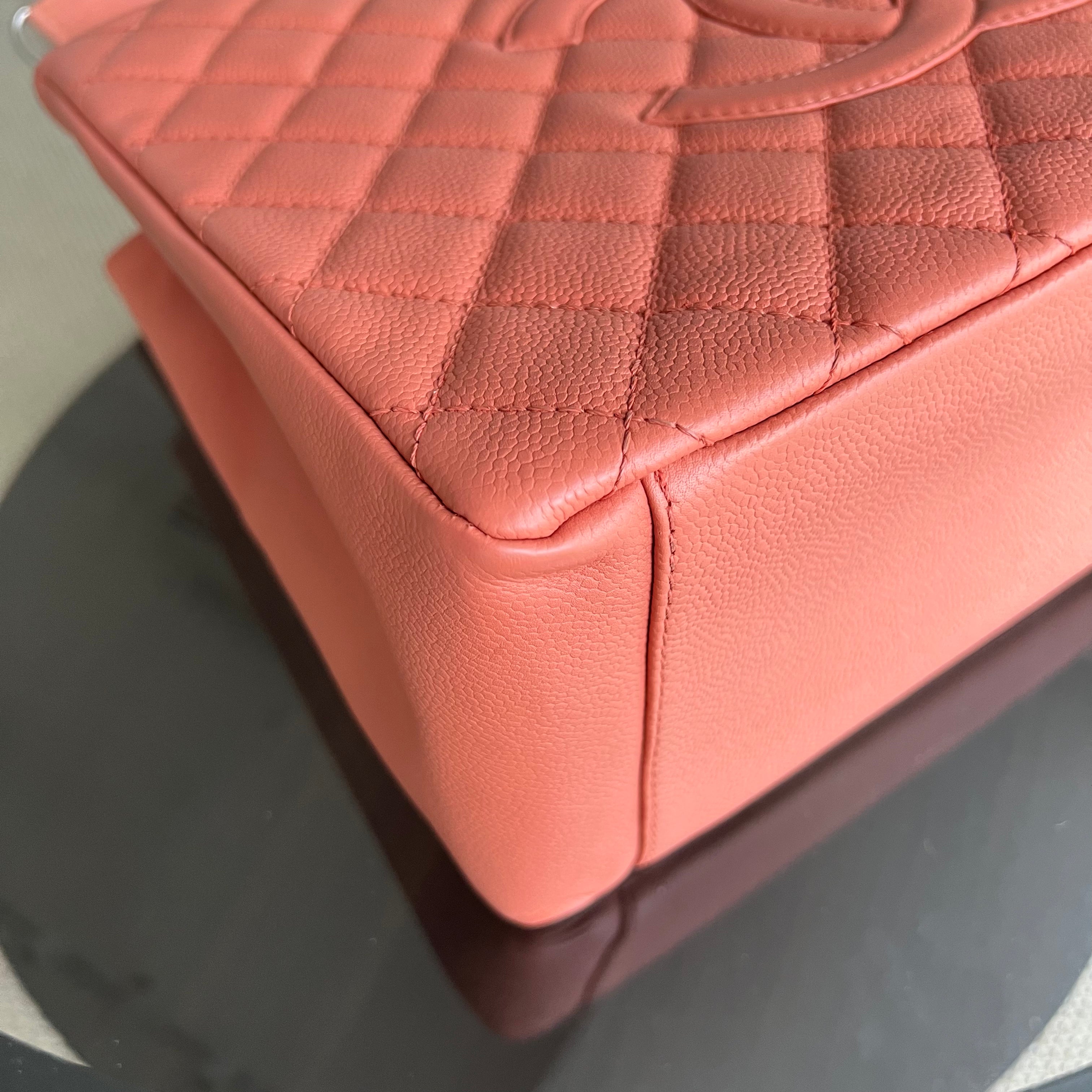 Chanel Caviar GST Grand Shopping Tote Quilted Grained Calfskin Coral Pink Silver Hardware Series 12 - Luxury Evermore