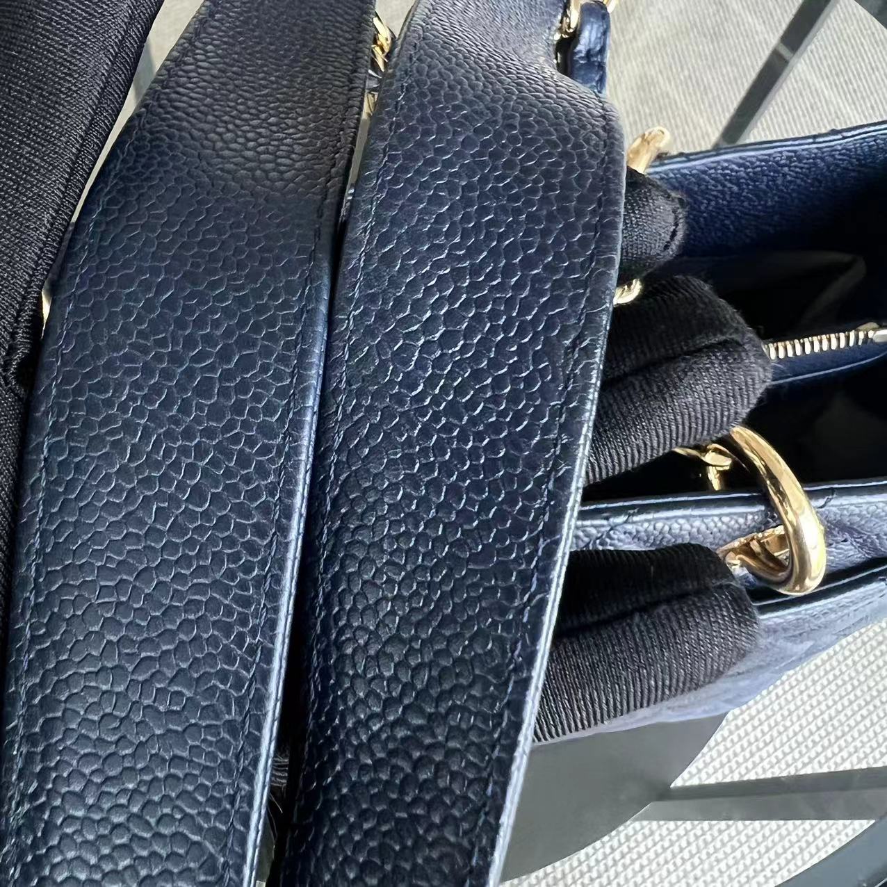 Chanel Caviar GST Grand Shopping Tote Quilted Grained Calfskin Dark Blue Golden Hardware Series 18 - Luxury Evermore