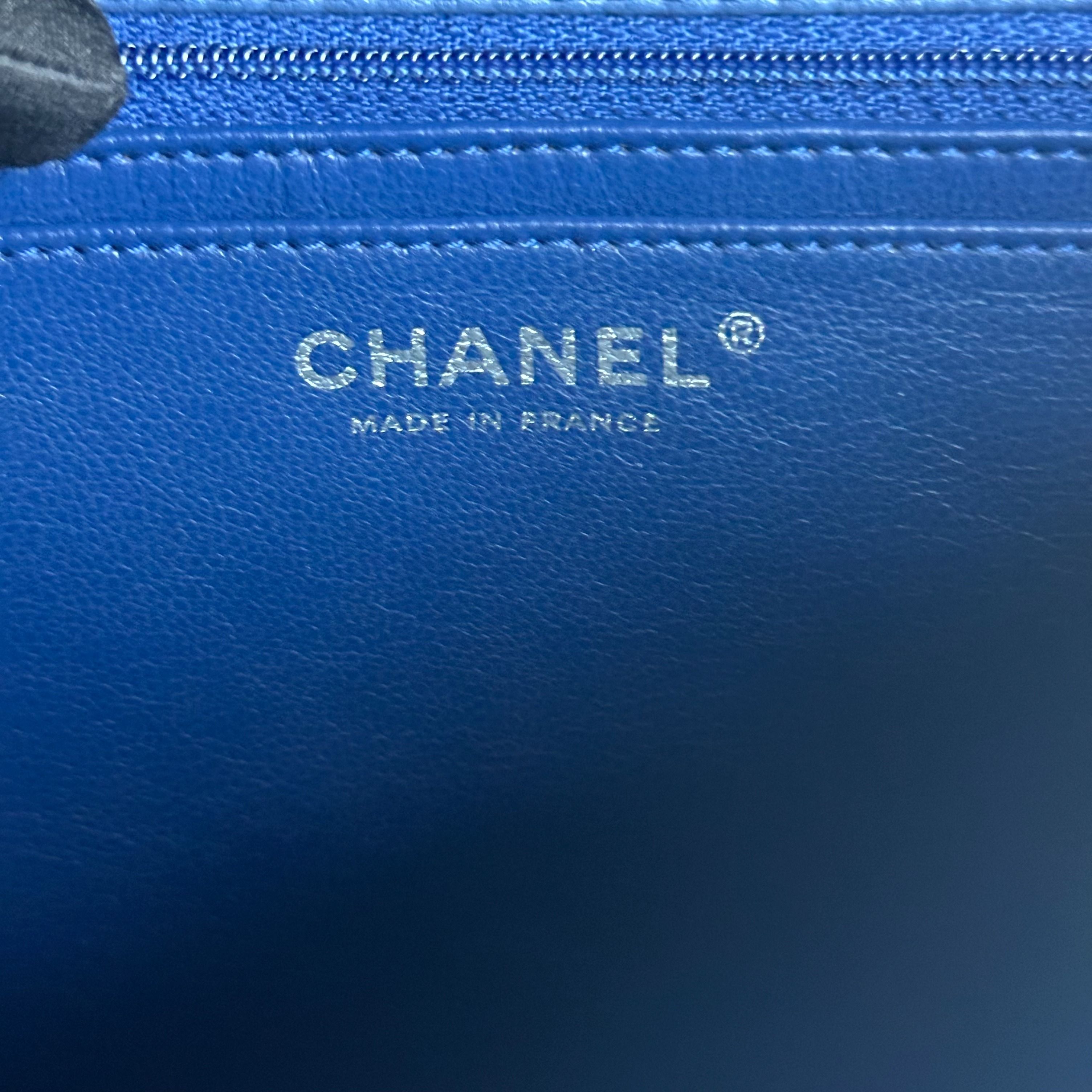 Chanel Caviar Jumbo Classic Flap 30CM Quilted Calfskin Blue SHW No 12 - Luxury Evermore