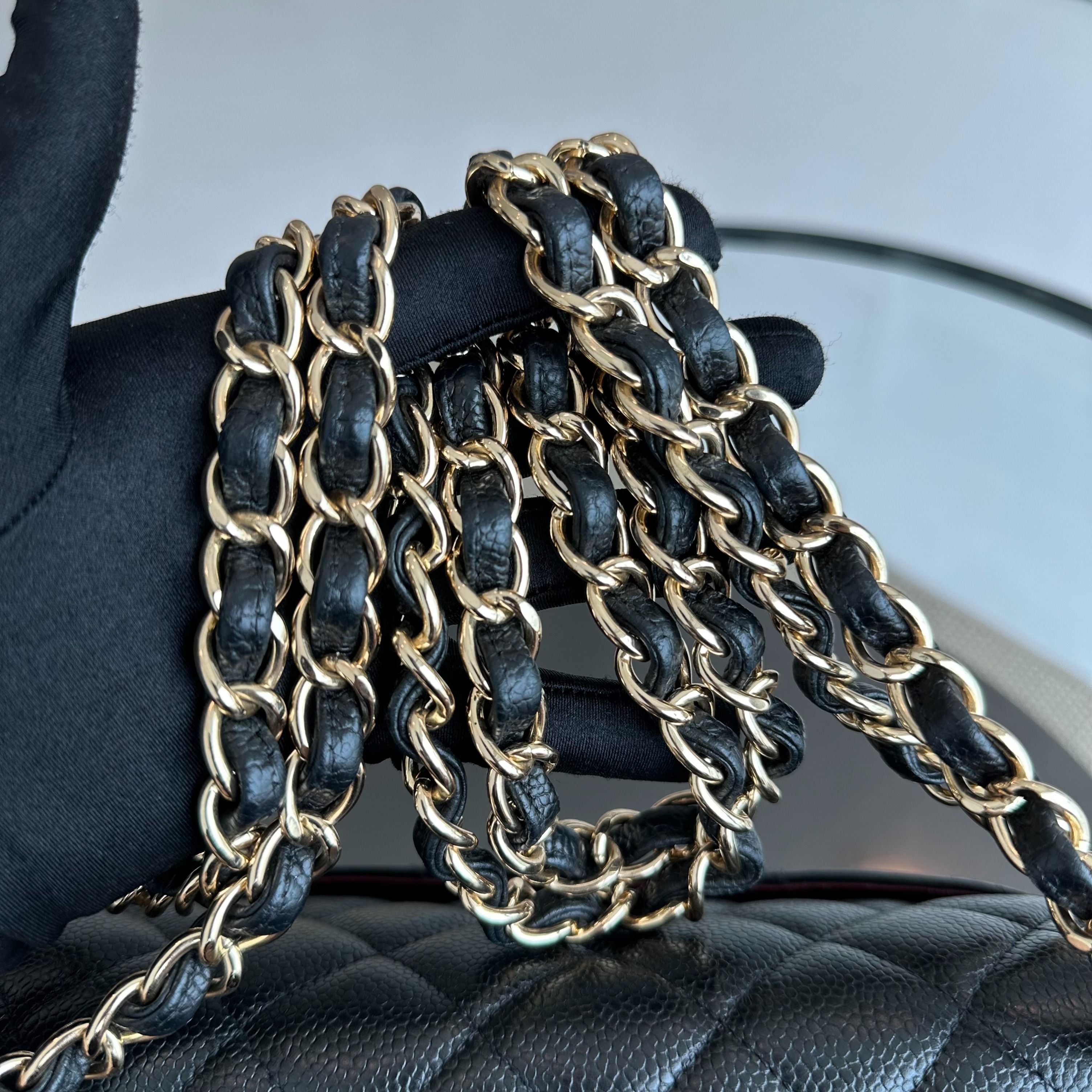 Chanel Caviar Jumbo Classic Flap Double Flap Quilted Calfskin Black GHW No 18 - Luxury Evermore