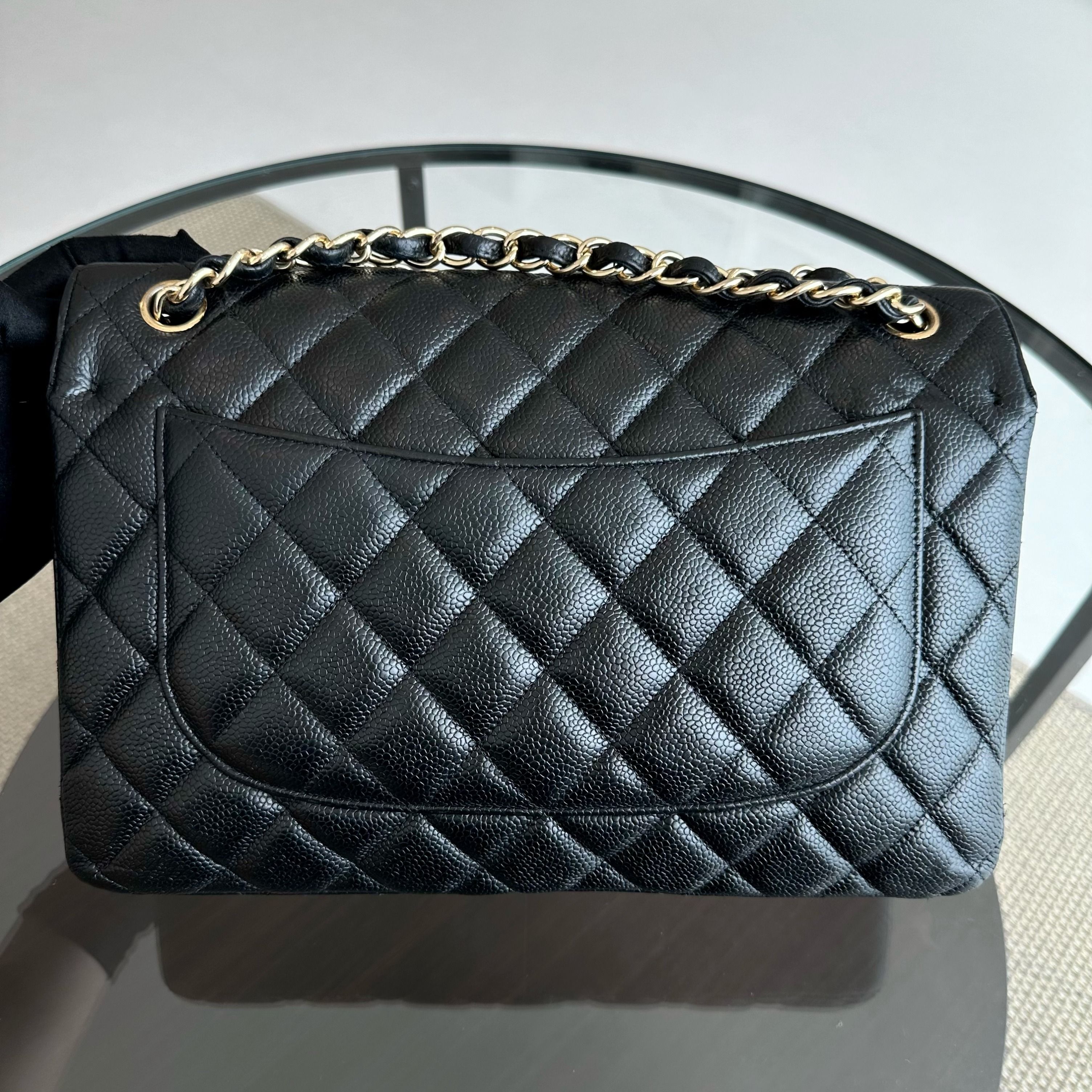 Chanel Caviar Jumbo Classic Flap Double Flap Quilted Calfskin Black GHW No 18 - Luxury Evermore