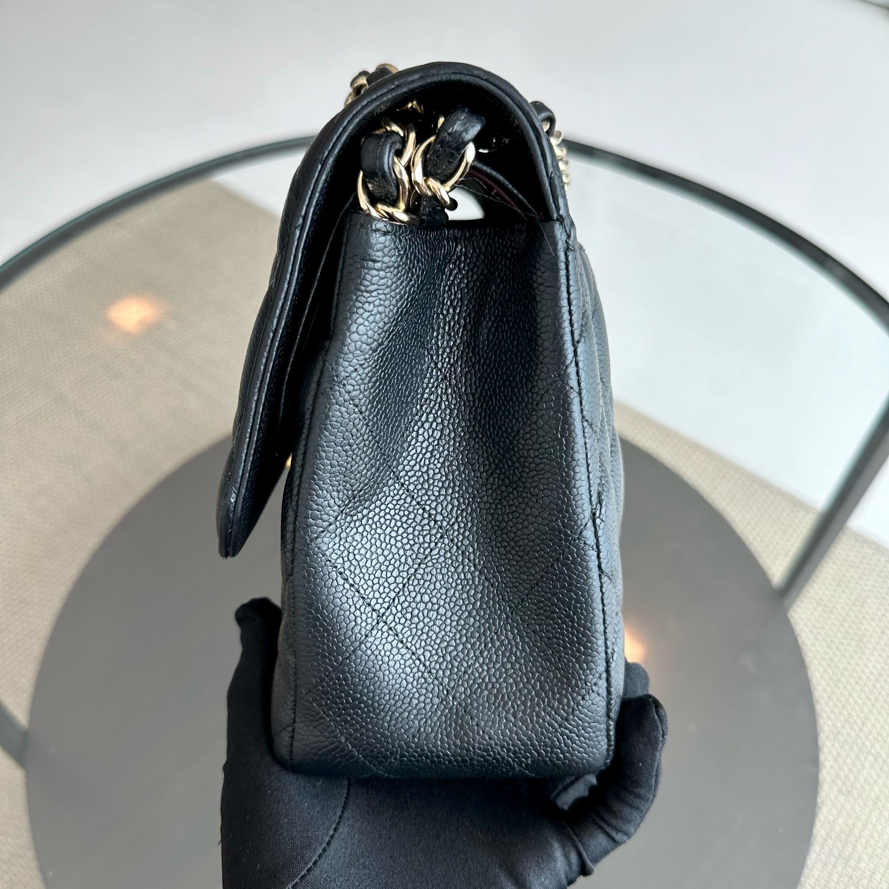 Chanel Caviar Jumbo Classic Flap Double Flap Quilted Calfskin Black GHW No 18 - Luxury Evermore