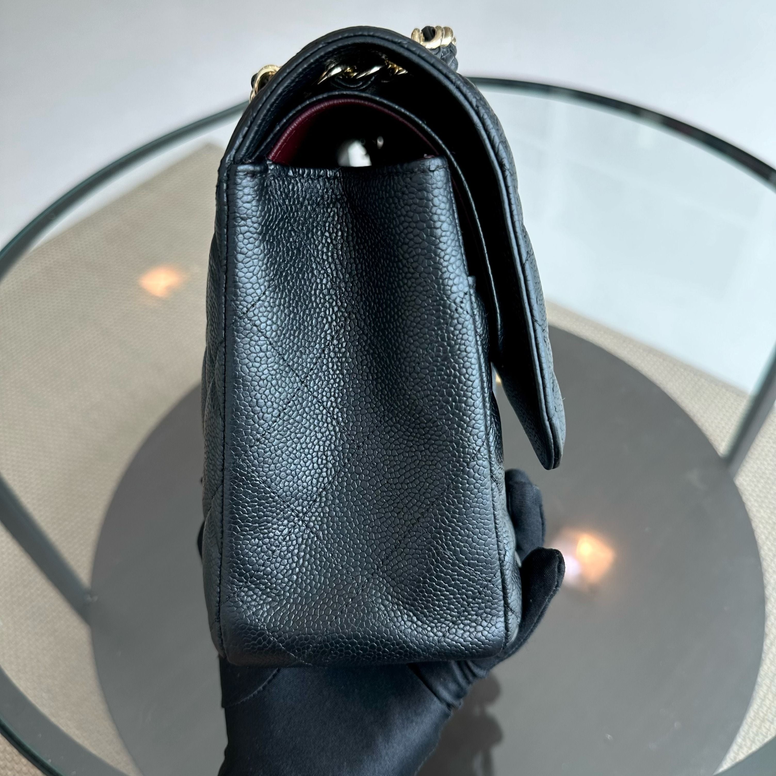 Chanel Caviar Jumbo Classic Flap Double Flap Quilted Calfskin Black GHW No 18 - Luxury Evermore
