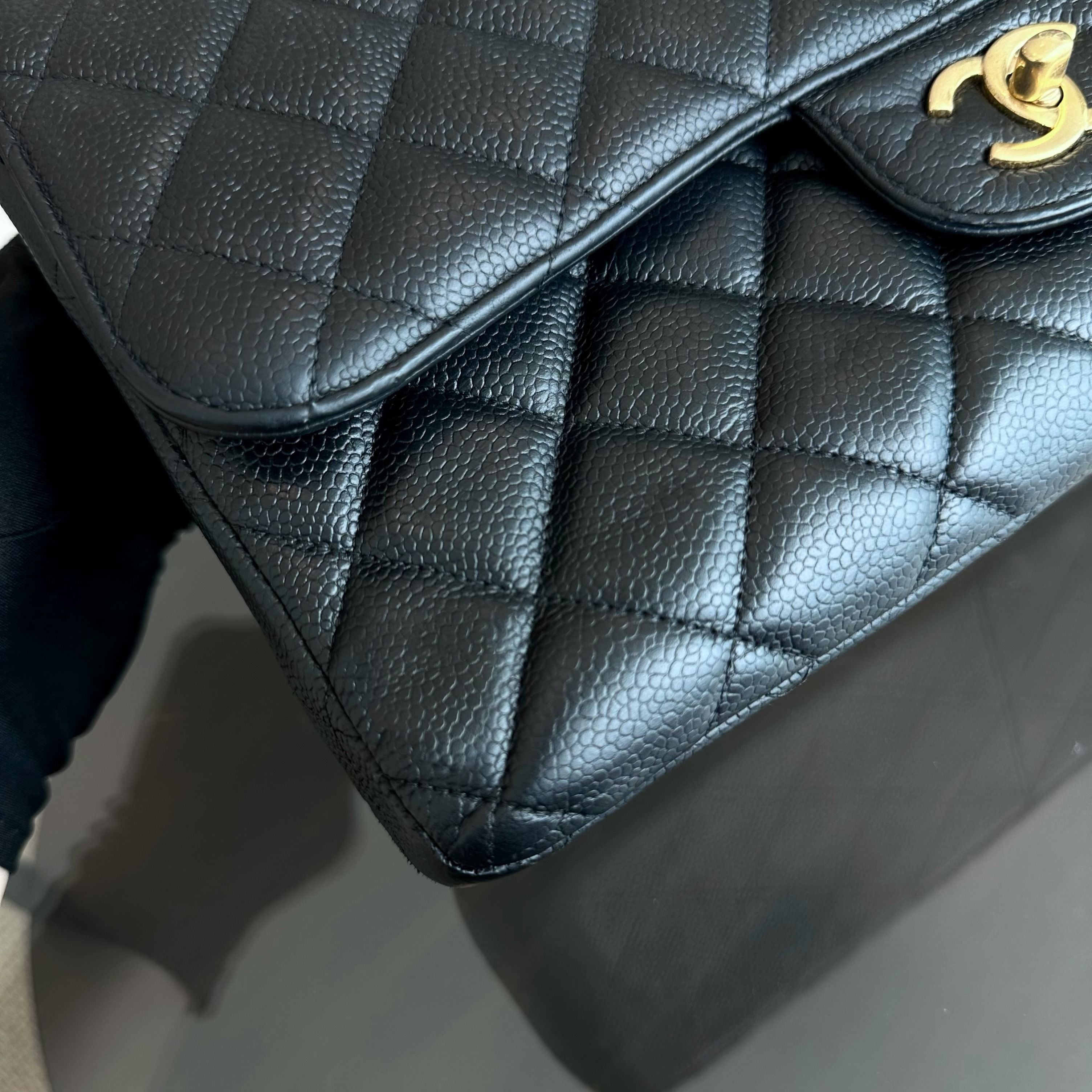 Chanel Caviar Jumbo Classic Flap Double Flap Quilted Calfskin Black GHW No 18 - Luxury Evermore