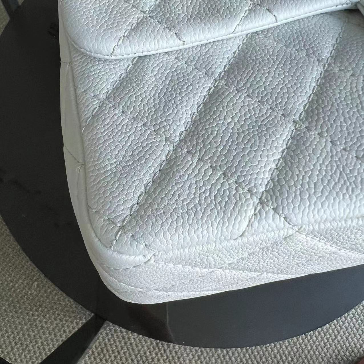 Chanel Caviar Jumbo Classic Flap Quilted Calfskin White Silver Hardware Series 12 - Luxury Evermore