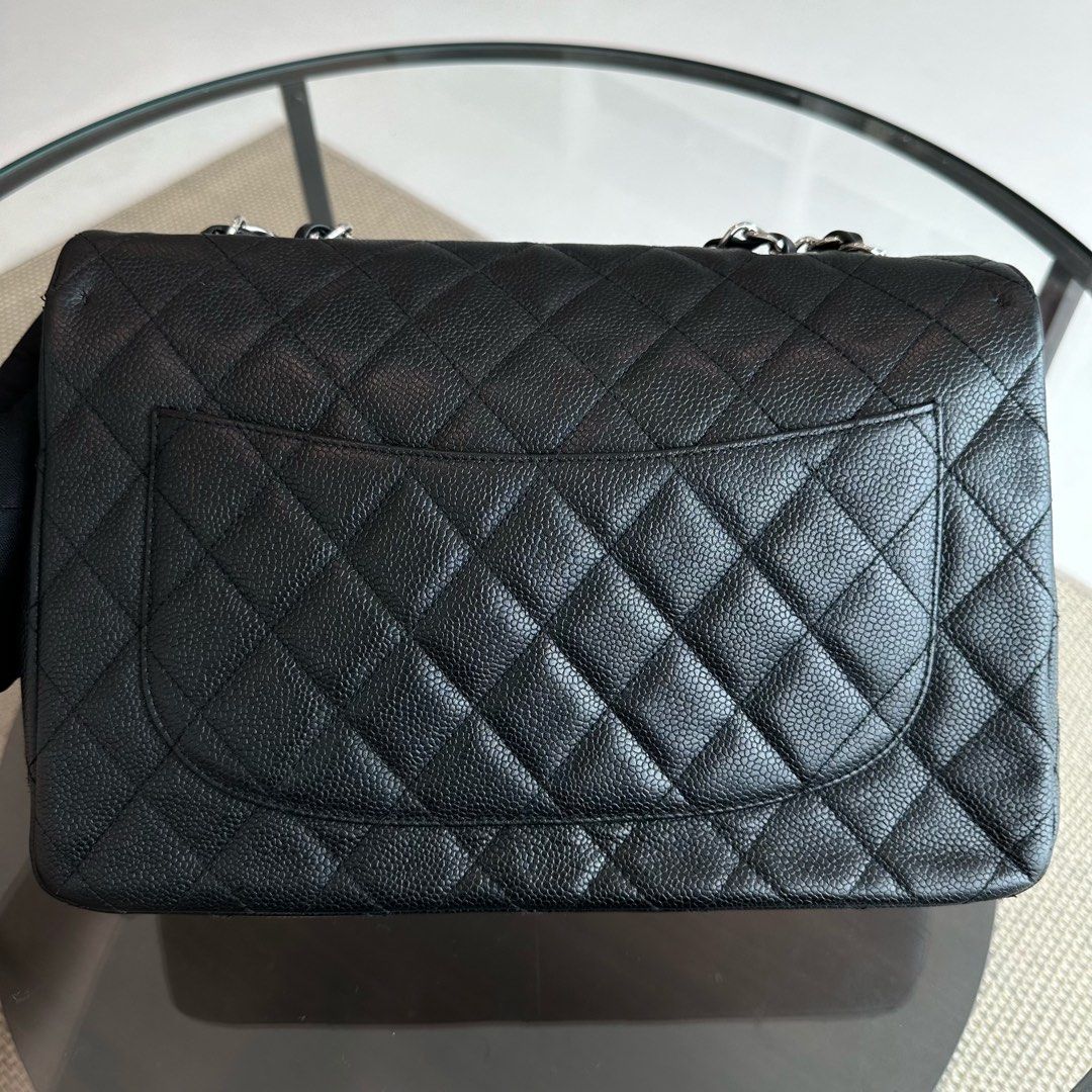 Chanel Caviar Jumbo Classic Flap Quilted Grained Calfskin Black SHW No 12 - Luxury Evermore