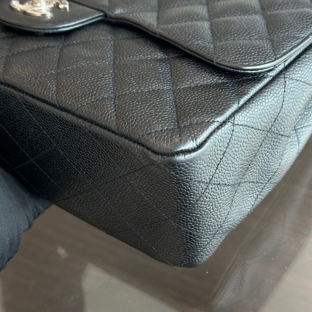 Chanel Caviar Jumbo Classic Flap Quilted Grained Calfskin Black SHW No 12 - Luxury Evermore
