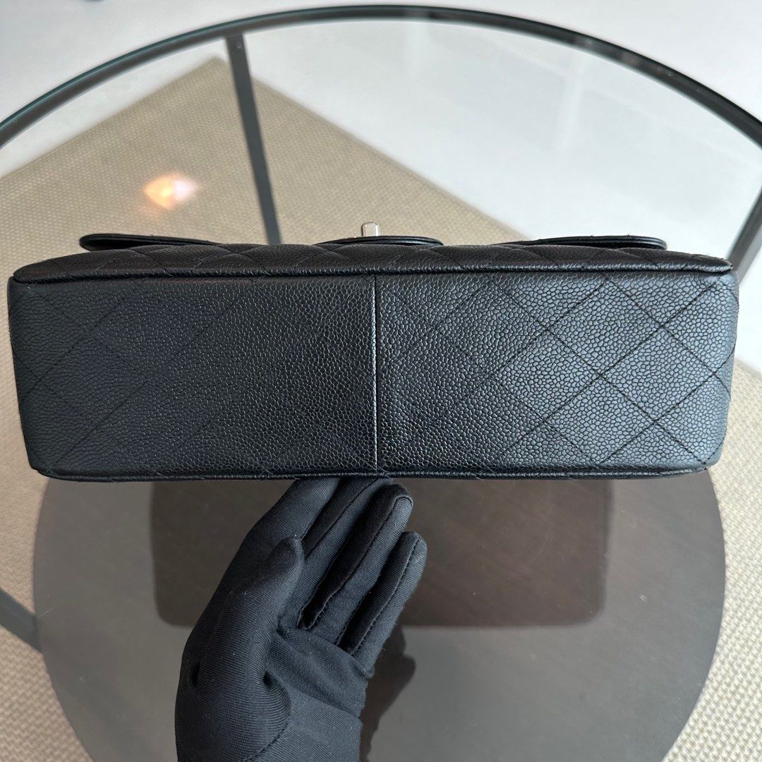 Chanel Caviar Jumbo Classic Flap Quilted Grained Calfskin Black SHW No 12 - Luxury Evermore