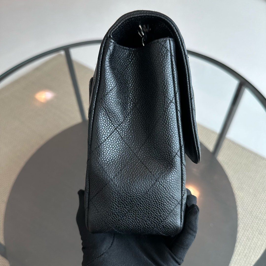 Chanel Caviar Jumbo Classic Flap Quilted Grained Calfskin Black SHW No 12 - Luxury Evermore
