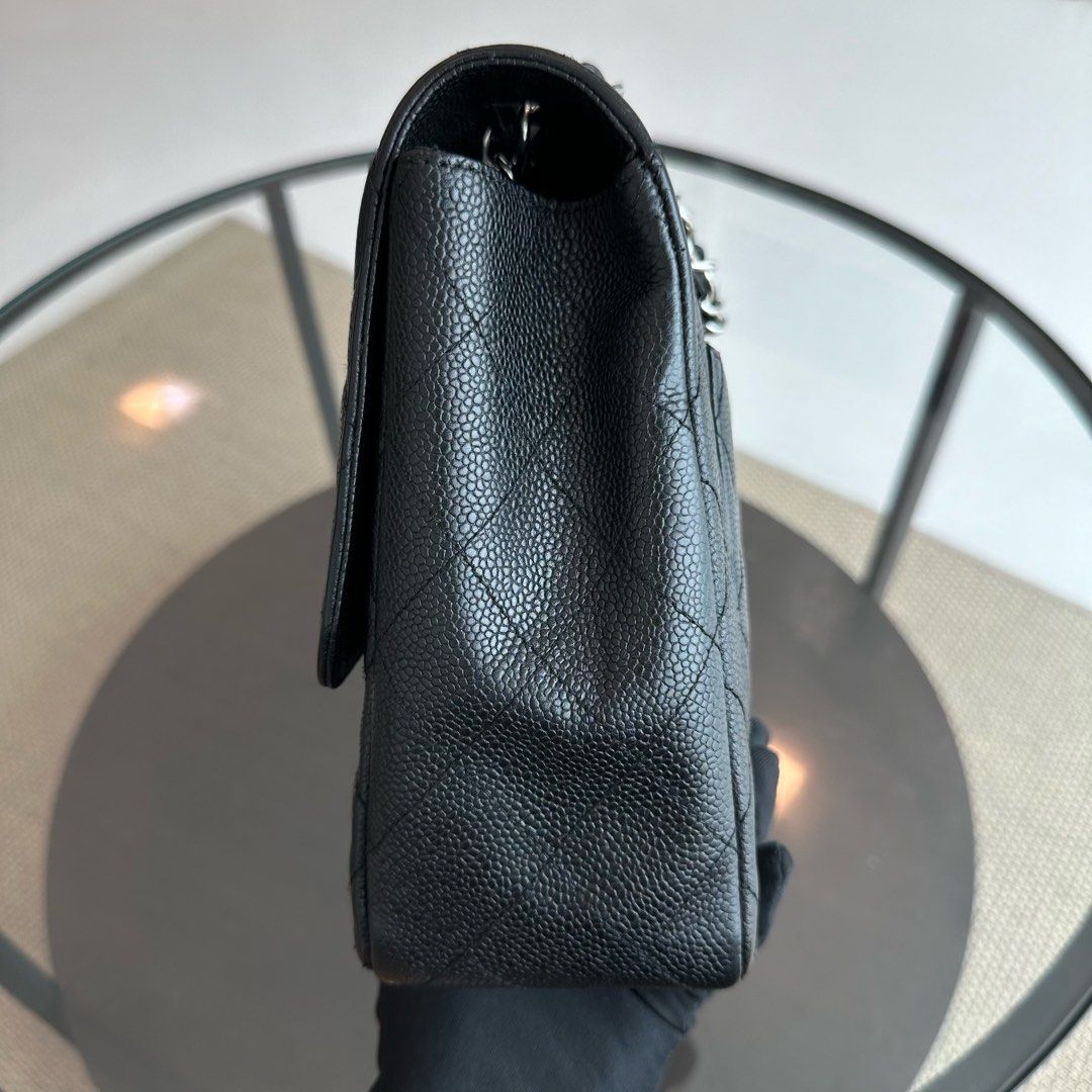 Chanel Caviar Jumbo Classic Flap Quilted Grained Calfskin Black SHW No 12 - Luxury Evermore