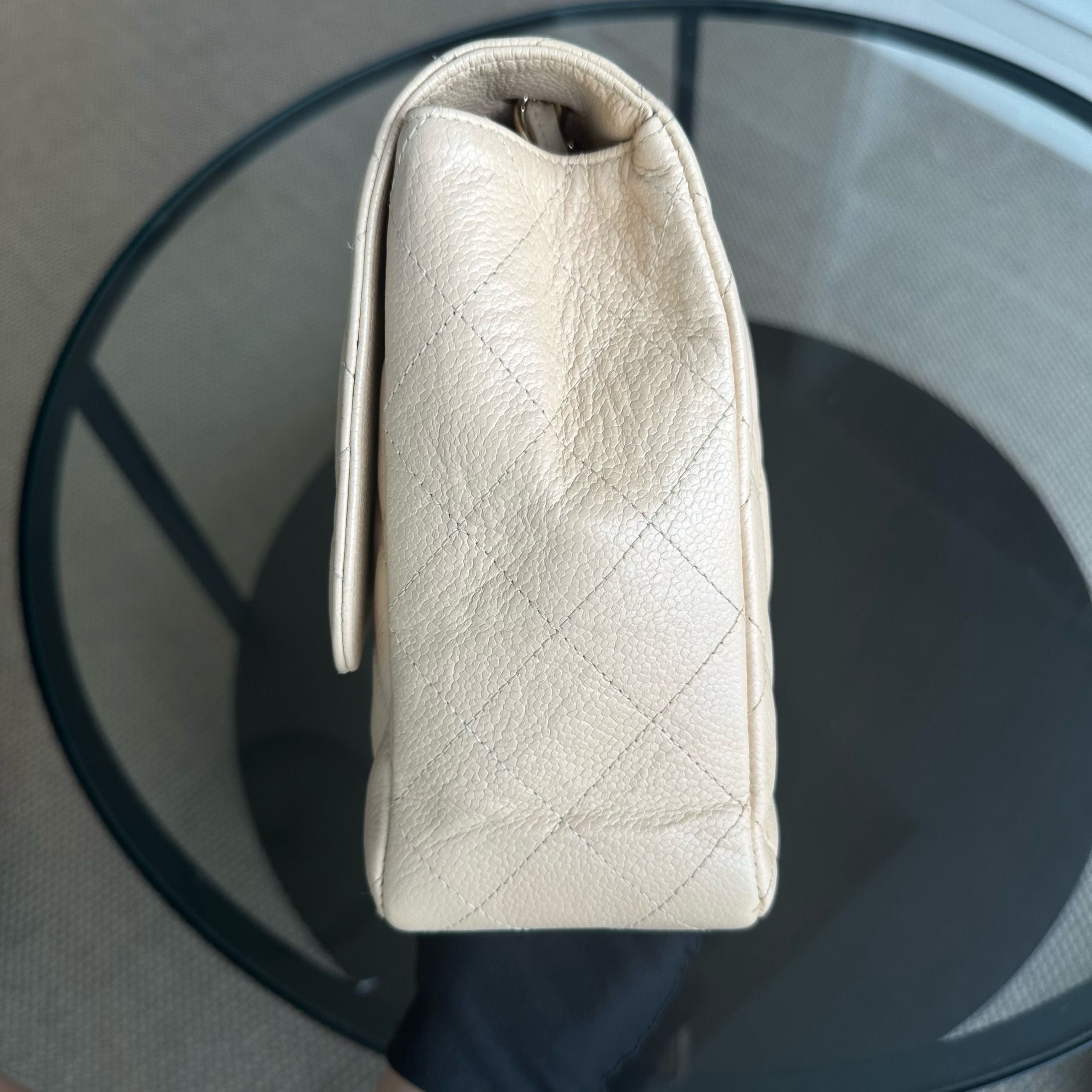 Chanel Caviar Jumbo Classic Flap Single Flap Beige Quilted Calfskin GHW No 13 - Luxury Evermore