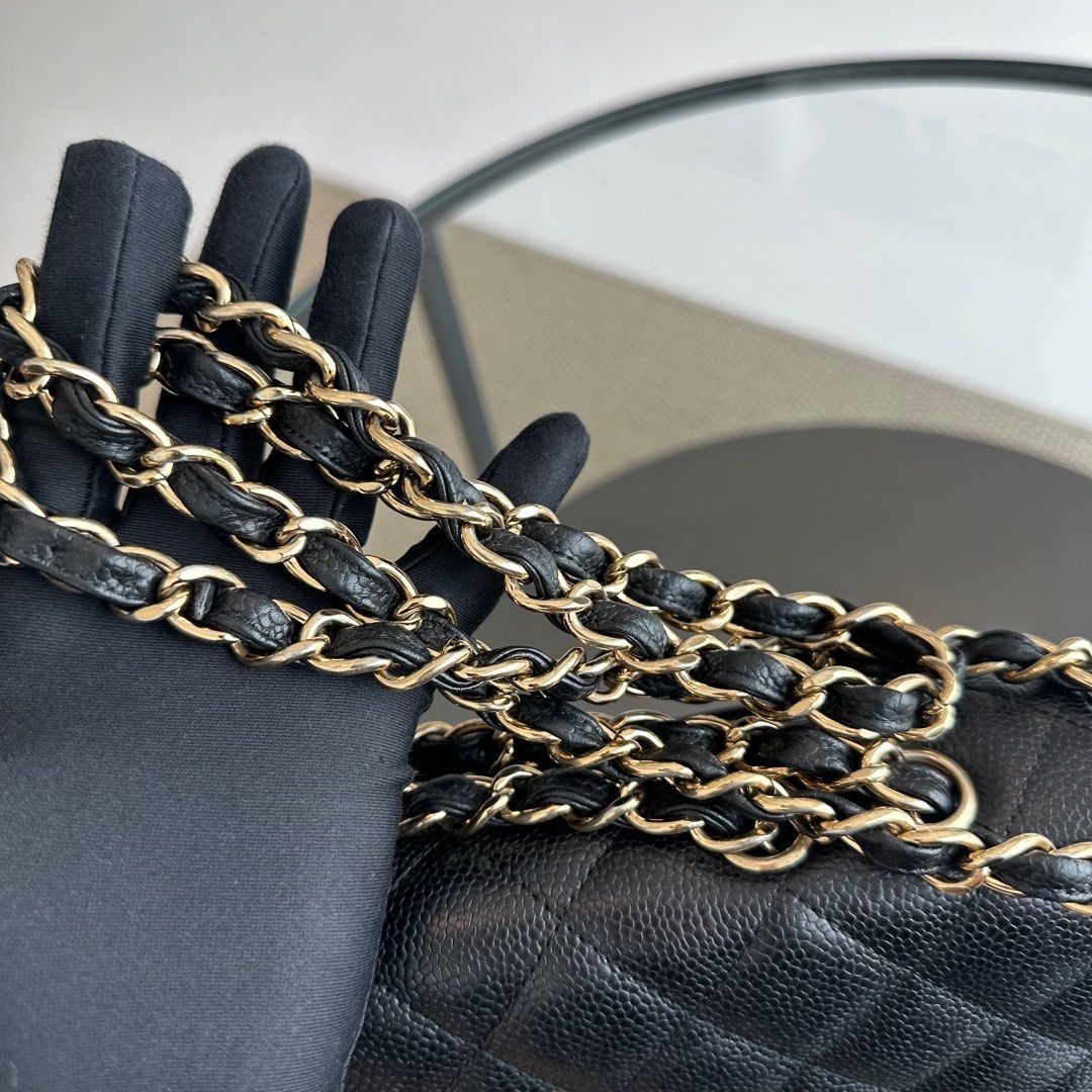 Chanel Caviar Jumbo Classic Flap Single Flap Quilted Calfskin Black GHW No 13 - Luxury Evermore