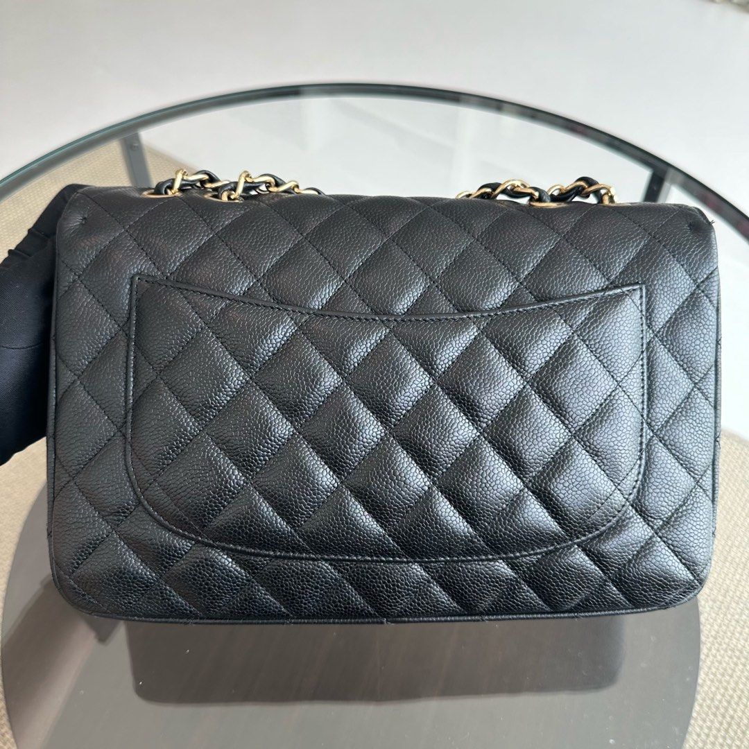 Chanel Caviar Jumbo Classic Flap Single Flap Quilted Calfskin Black GHW No 13 - Luxury Evermore