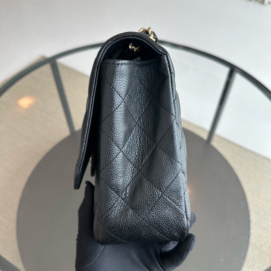 Chanel Caviar Jumbo Classic Flap Single Flap Quilted Calfskin Black GHW No 13 - Luxury Evermore