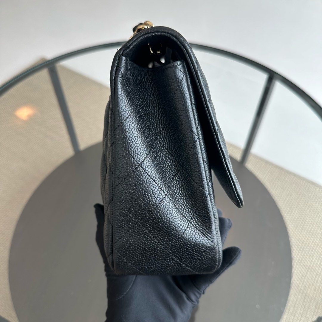 Chanel Caviar Jumbo Classic Flap Single Flap Quilted Calfskin Black GHW No 13 - Luxury Evermore