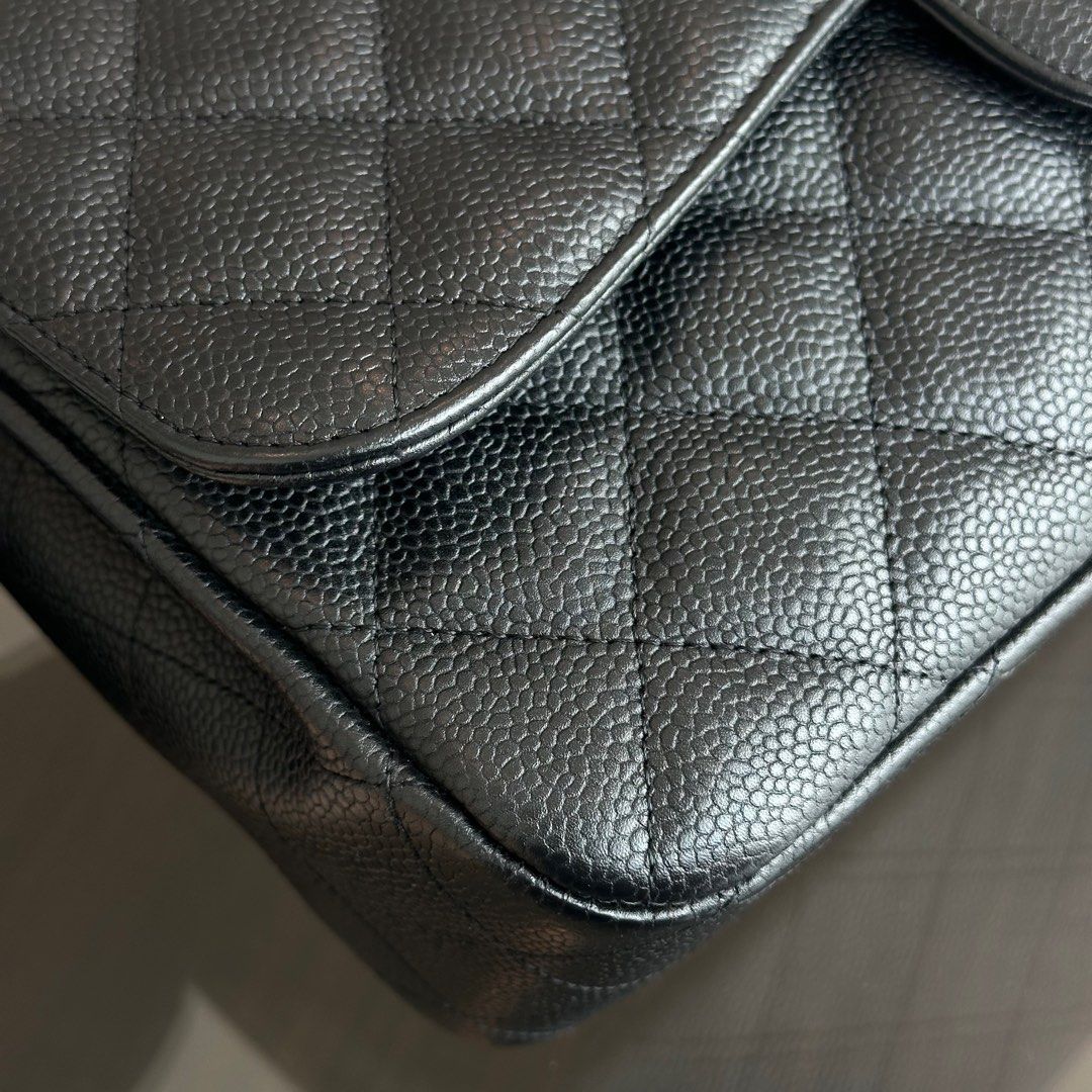 Chanel Caviar Jumbo Classic Flap Single Flap Quilted Calfskin Black GHW No 13 - Luxury Evermore