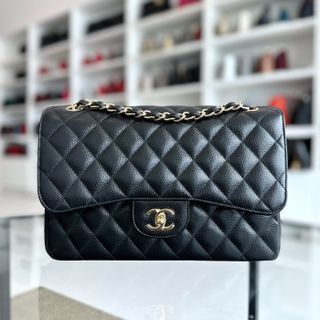 Chanel Caviar Jumbo Double Classic Flap Quilted Black GHW No 25 - Luxury Evermore