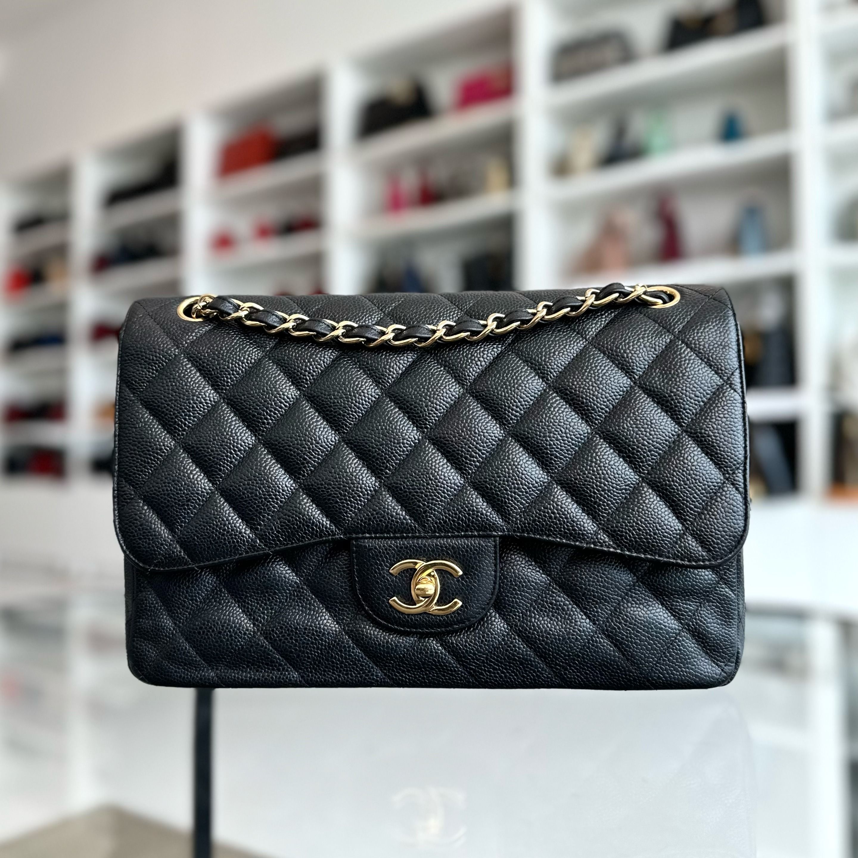 Chanel Caviar Jumbo Double Flap Classic Flap Black GHW No 16 - Luxury Evermore