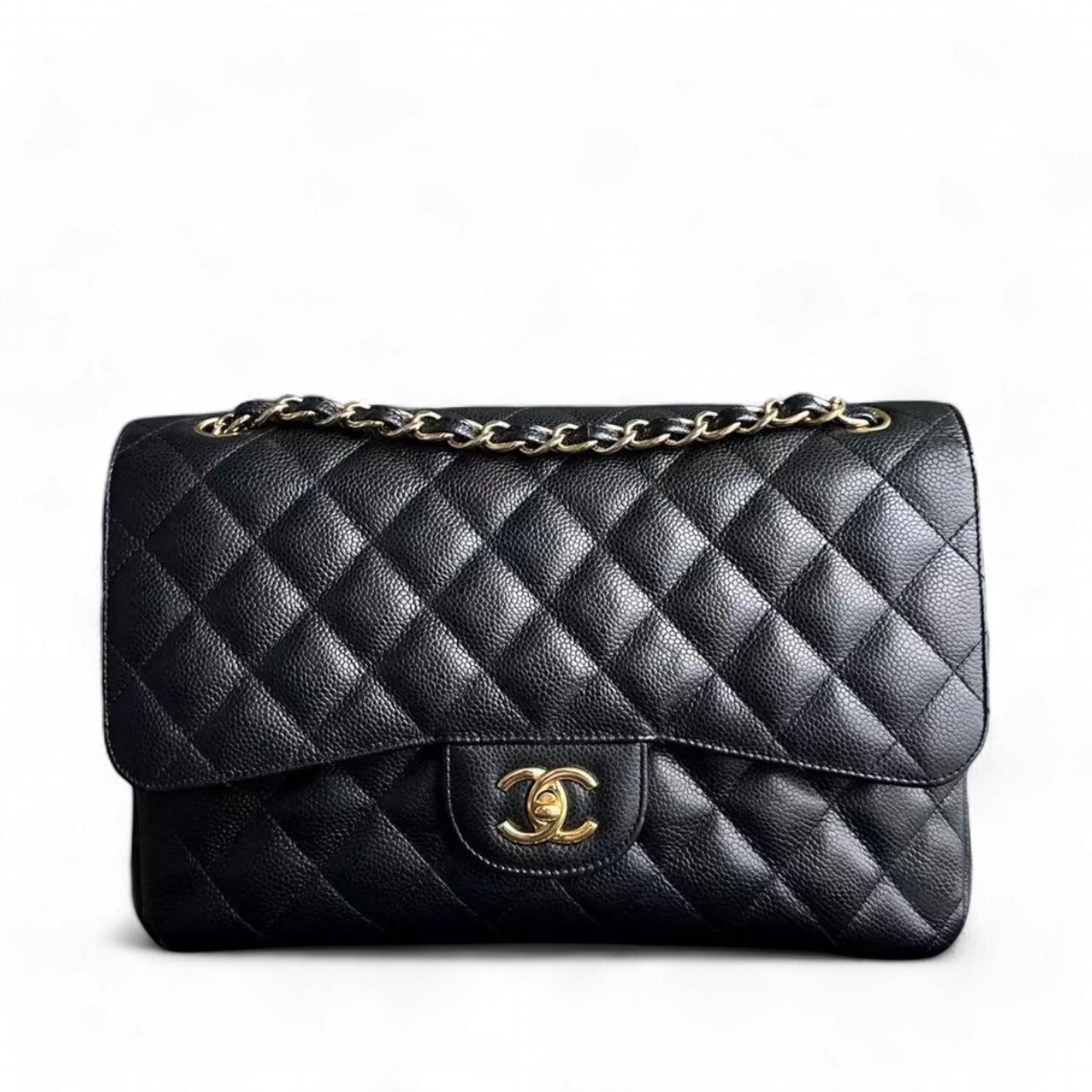 Chanel Caviar Jumbo Double Flap Classic Flap Quilted Calfskin Black GH