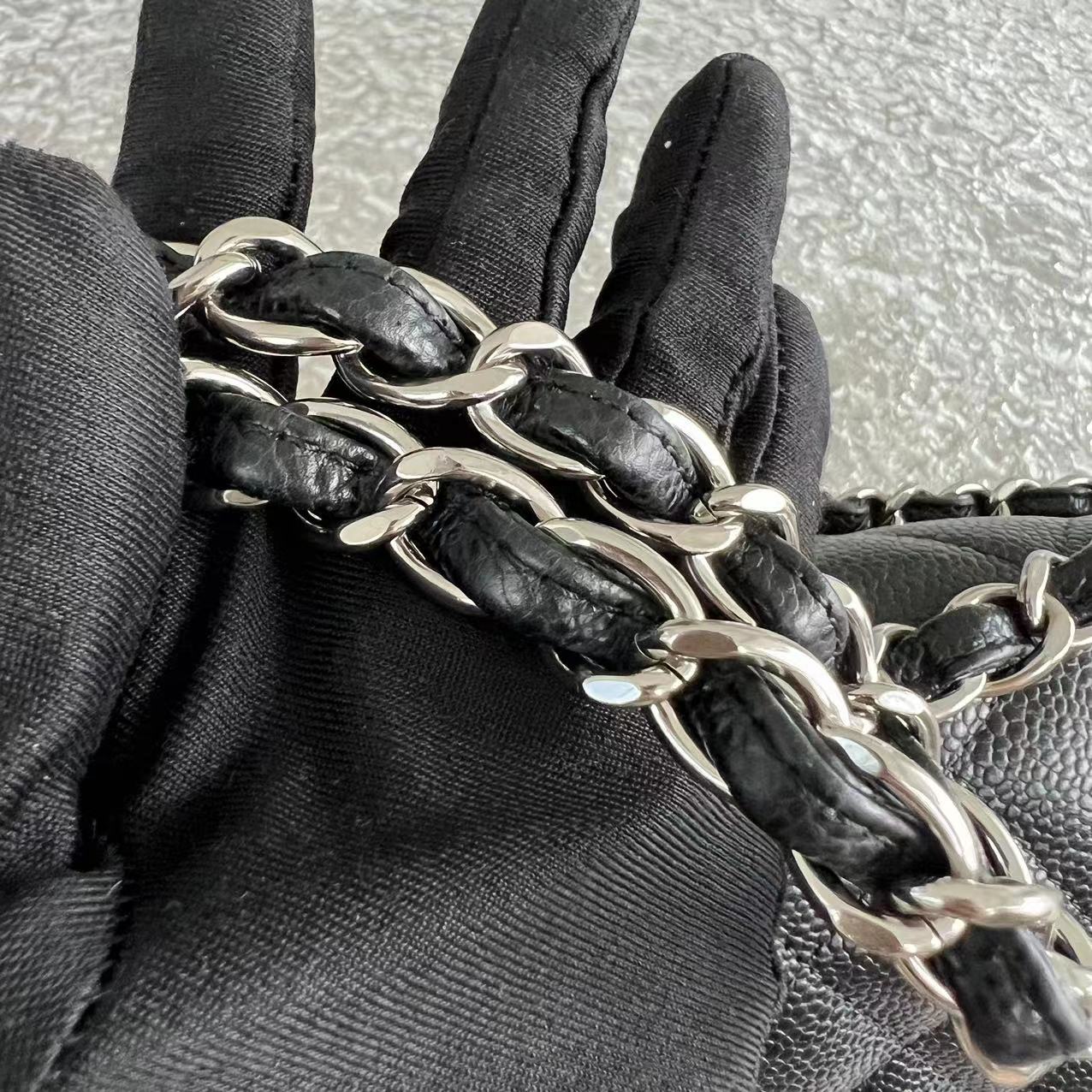 Chanel Caviar Jumbo Double Flap Classic Flap Quilted Calfskin Black Silver Hardware Series 19 - Luxury Evermore