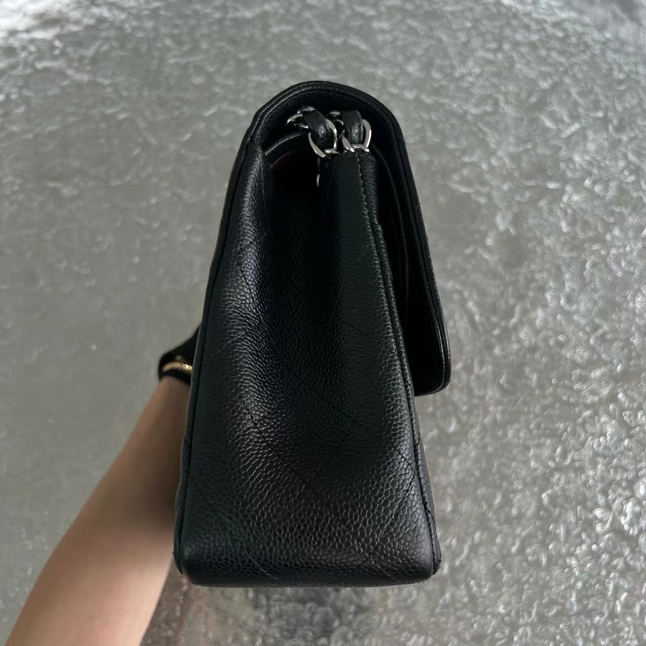 Chanel Caviar Jumbo Double Flap Classic Flap Quilted Calfskin Black Silver Hardware Series 19 - Luxury Evermore