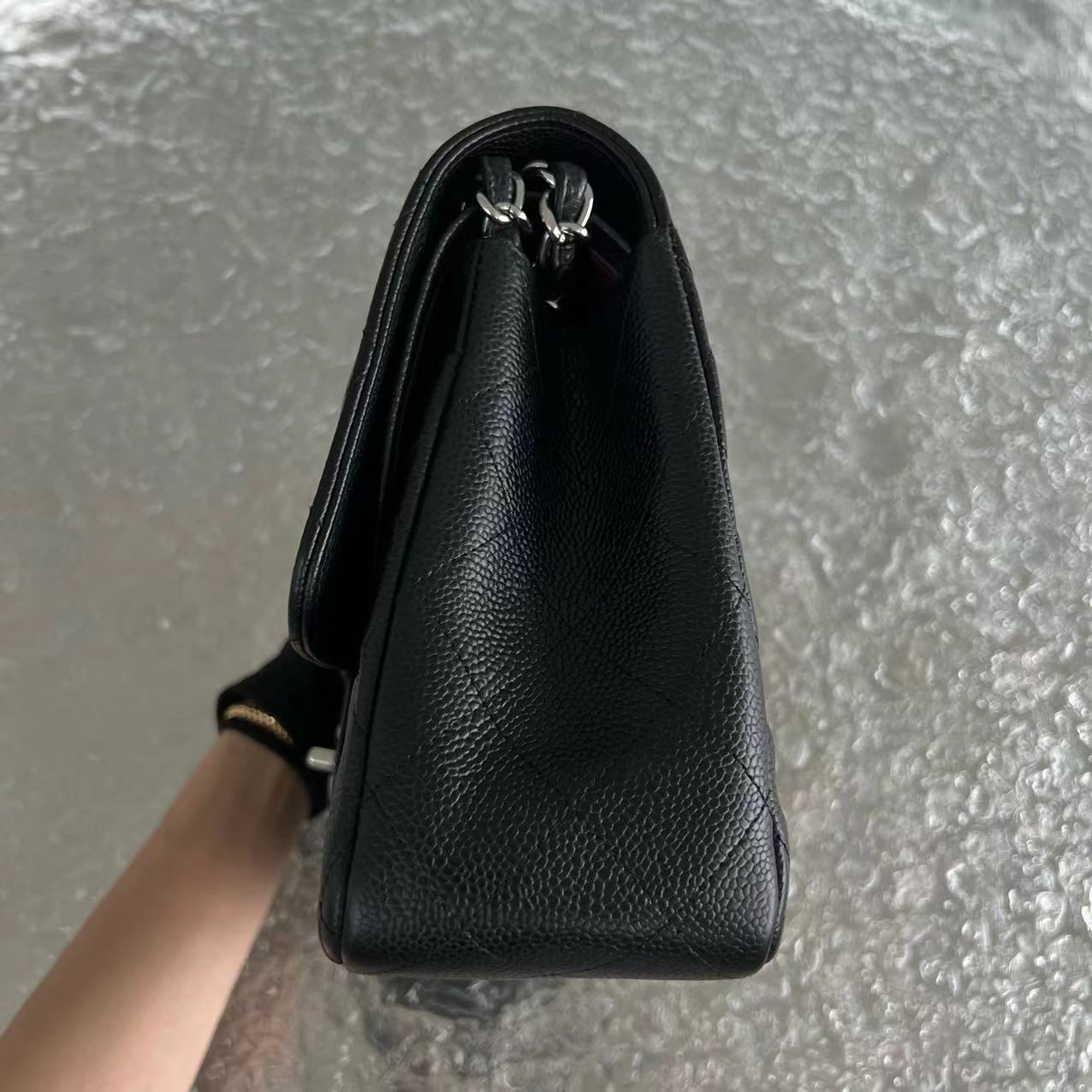 Chanel Caviar Jumbo Double Flap Classic Flap Quilted Calfskin Black Silver Hardware Series 19 - Luxury Evermore