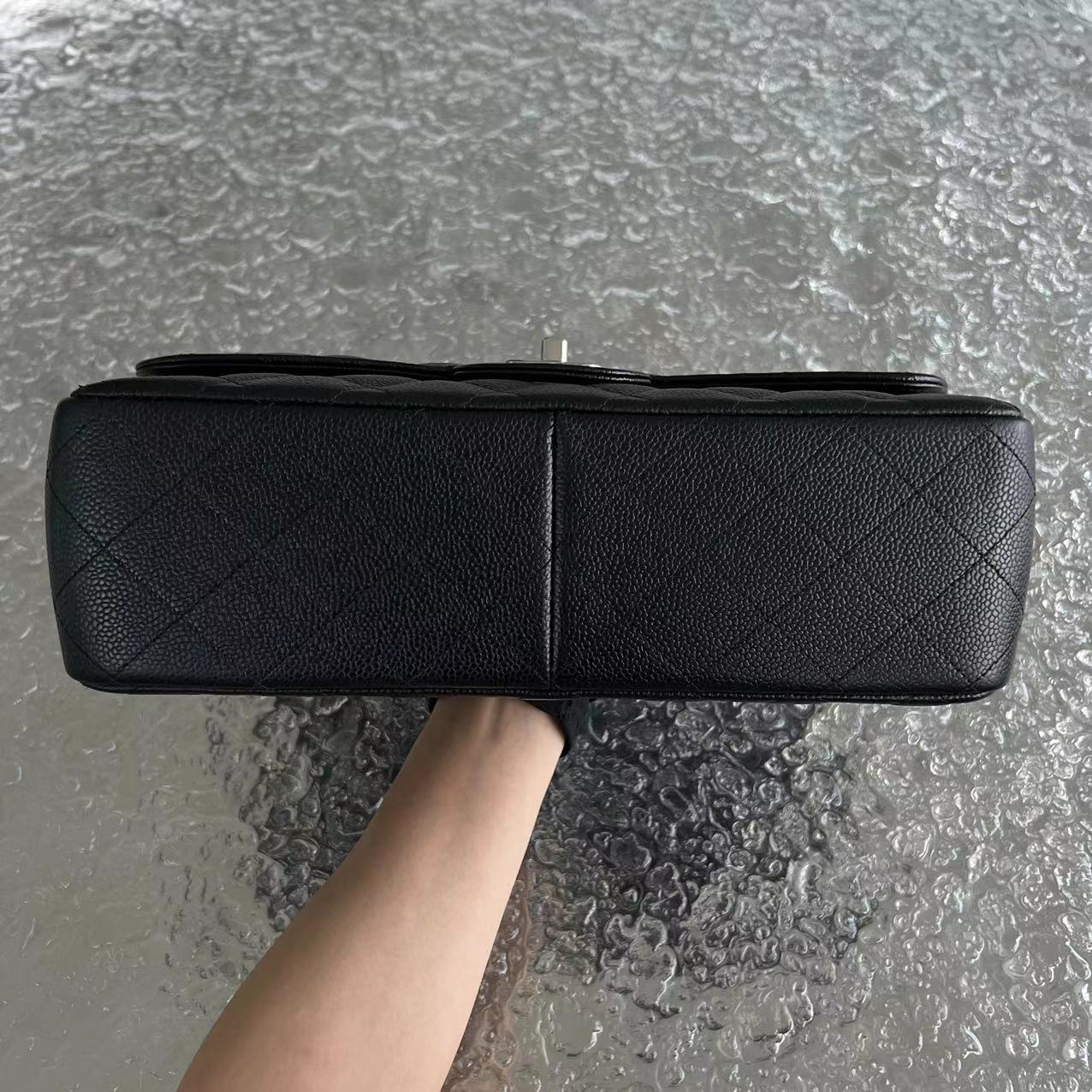 Chanel Caviar Jumbo Double Flap Classic Flap Quilted Calfskin Black Silver Hardware Series 19 - Luxury Evermore