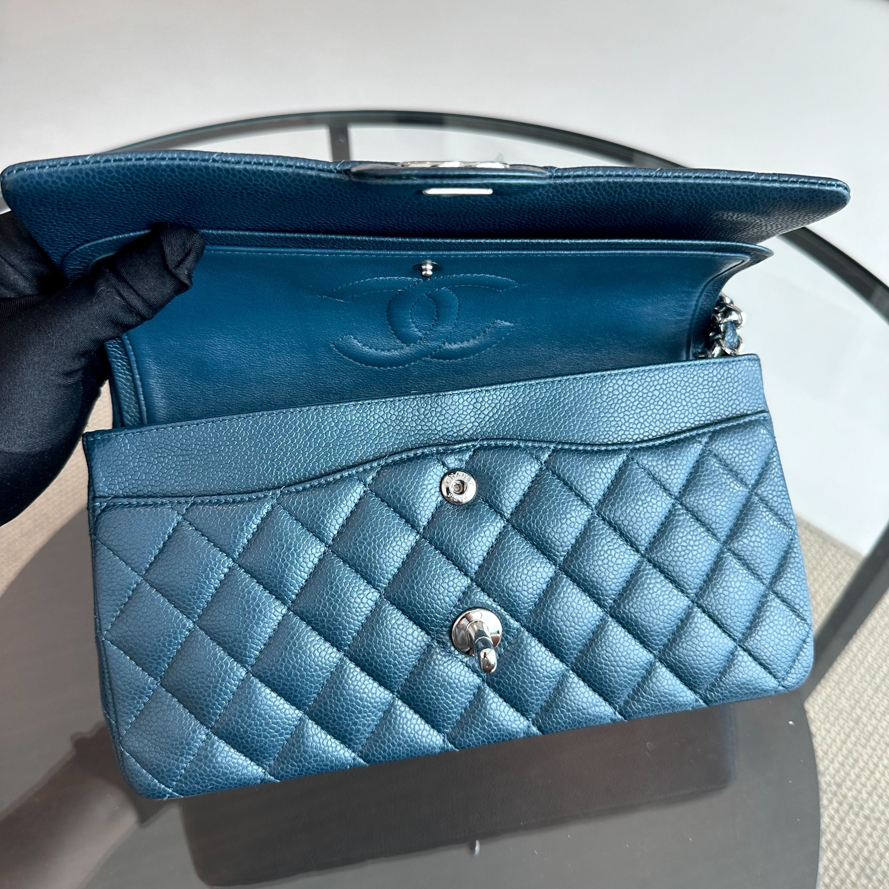 Chanel Caviar Medium Classic Flap Quilted Dark Blue SHW No 20 - Luxury Evermore
