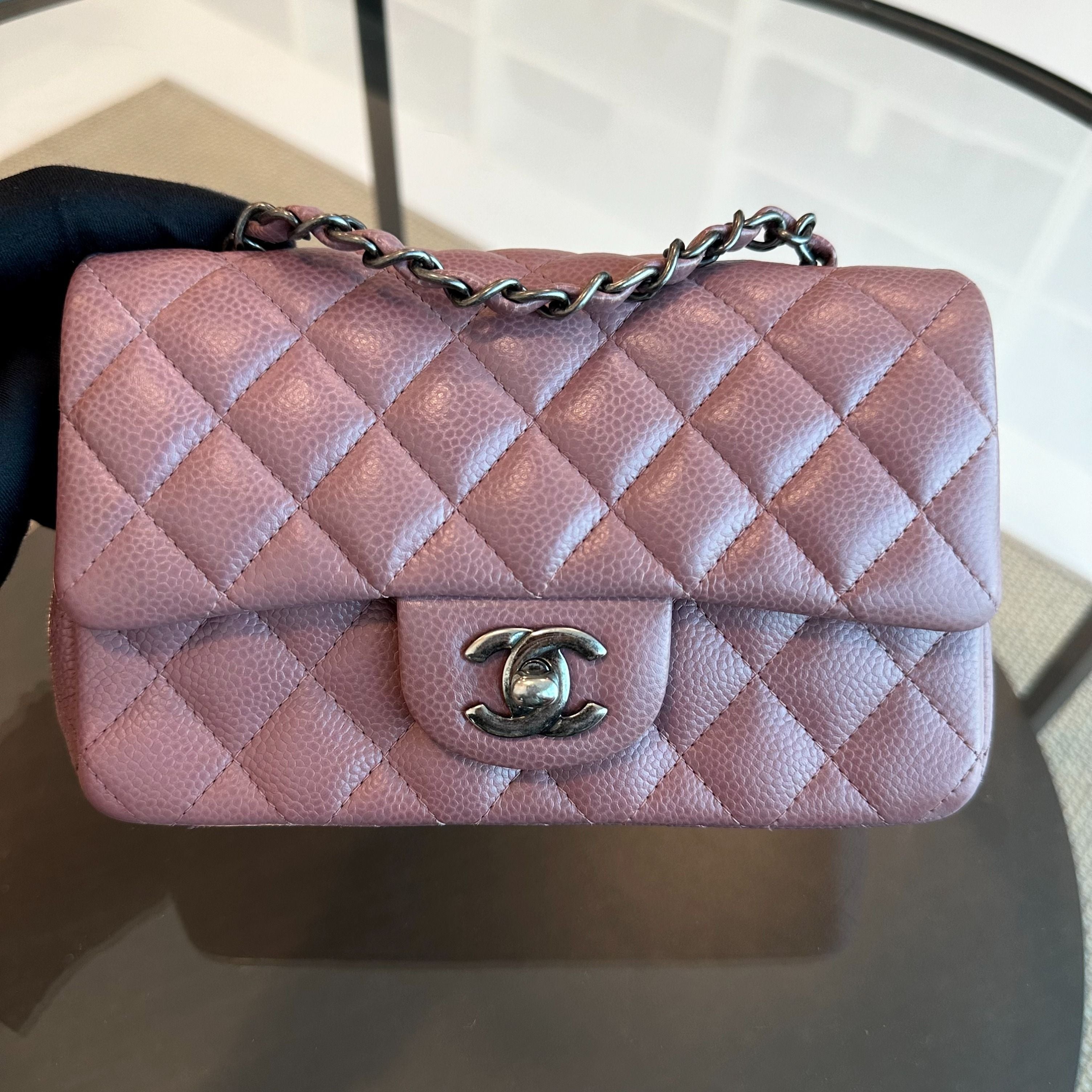 Chanel Caviar Mini Rectangular 20CM Classic Flap Quilted Calfskin Purple RSHW No 21 - Luxury Evermore