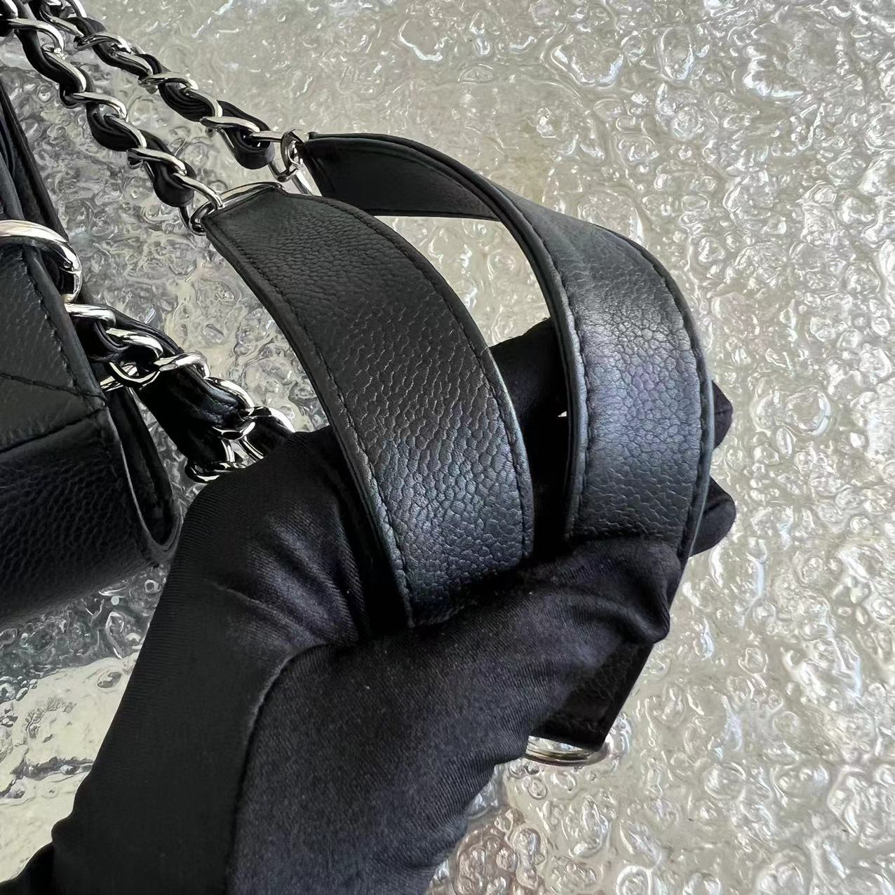 Chanel Caviar PST Petite Shopping Tote Quilted Calfskin Black Silver Hardware Series 12 - Luxury Evermore