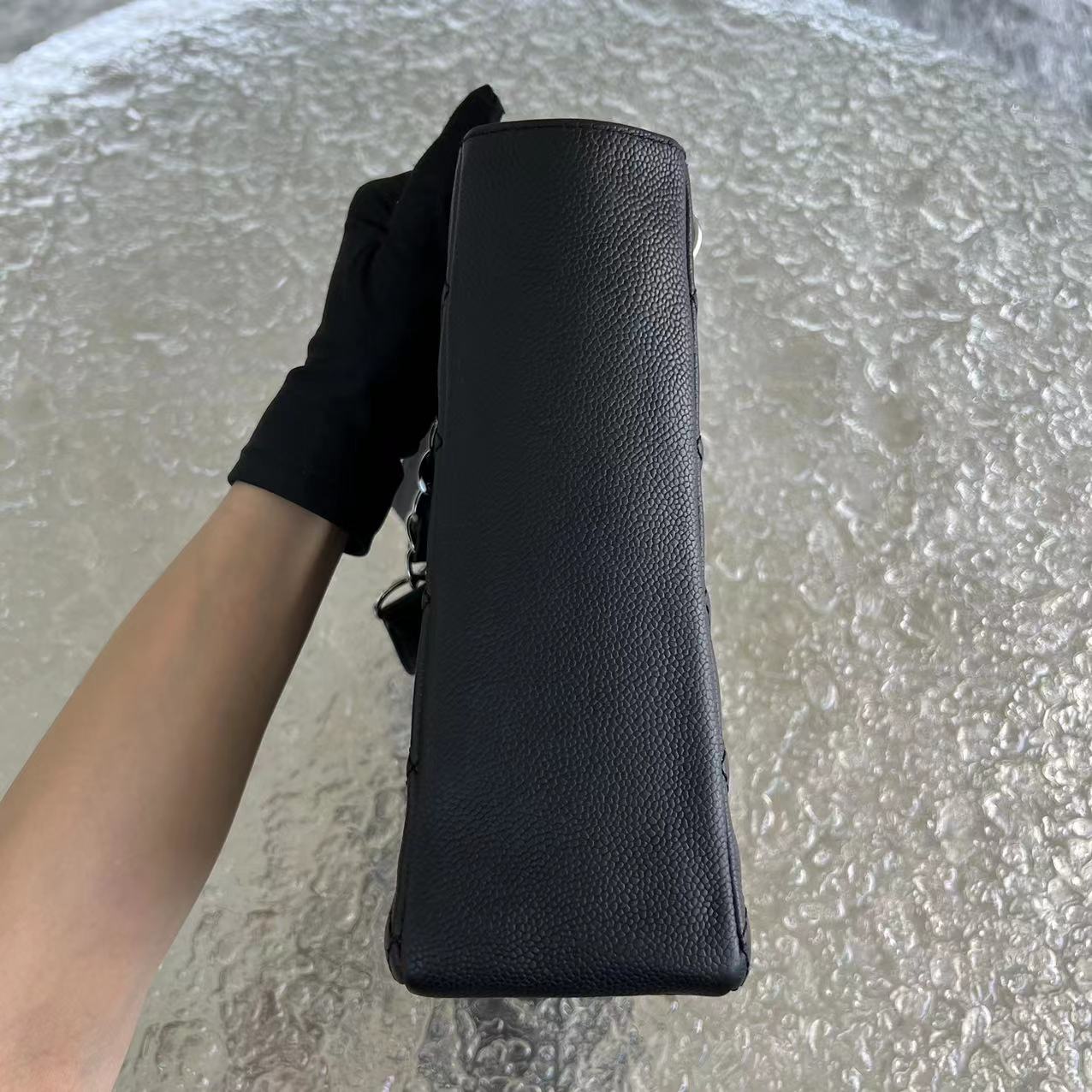 Chanel Caviar PST Petite Shopping Tote Quilted Calfskin Black Silver Hardware Series 12 - Luxury Evermore