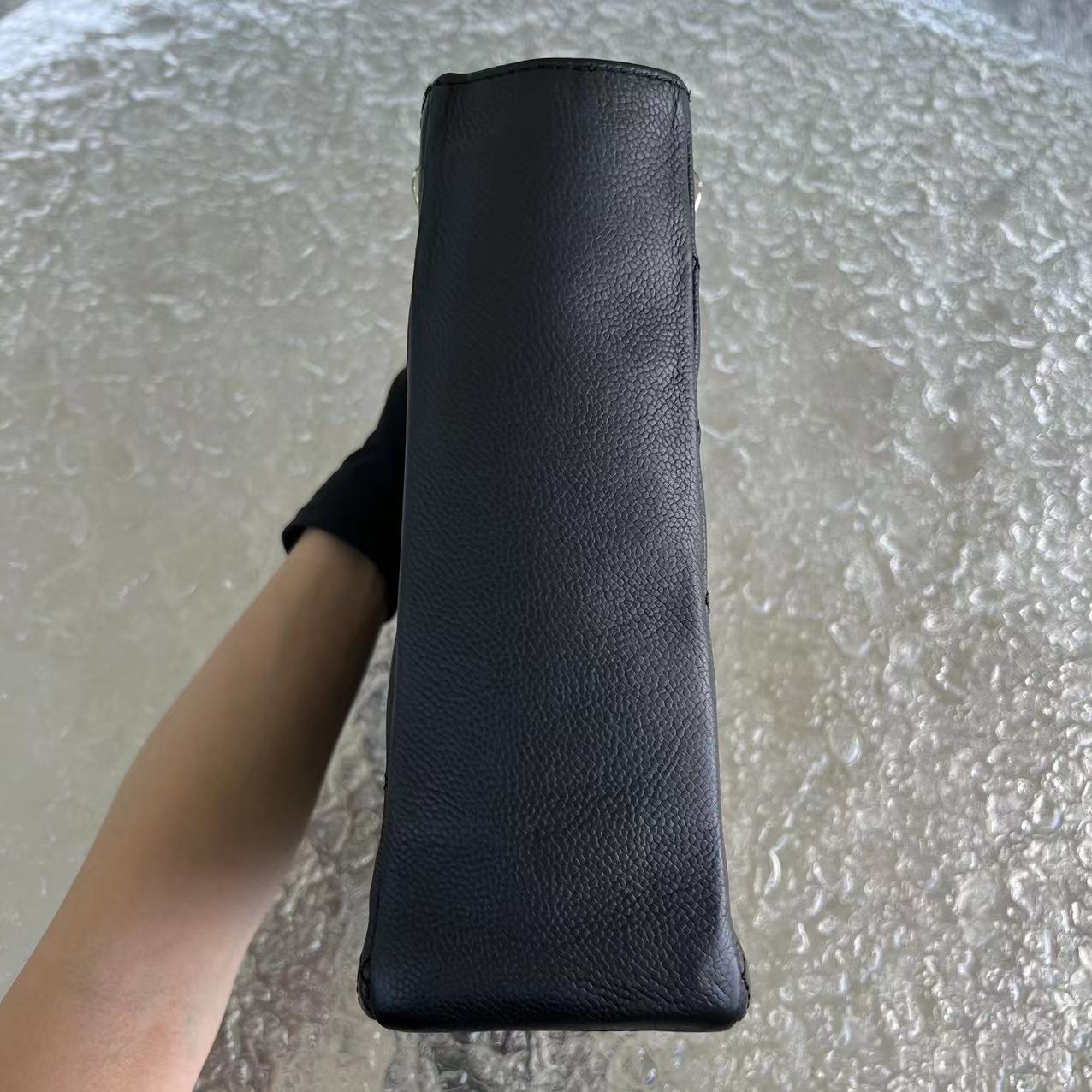 Chanel Caviar PST Petite Shopping Tote Quilted Calfskin Black Silver Hardware Series 12 - Luxury Evermore