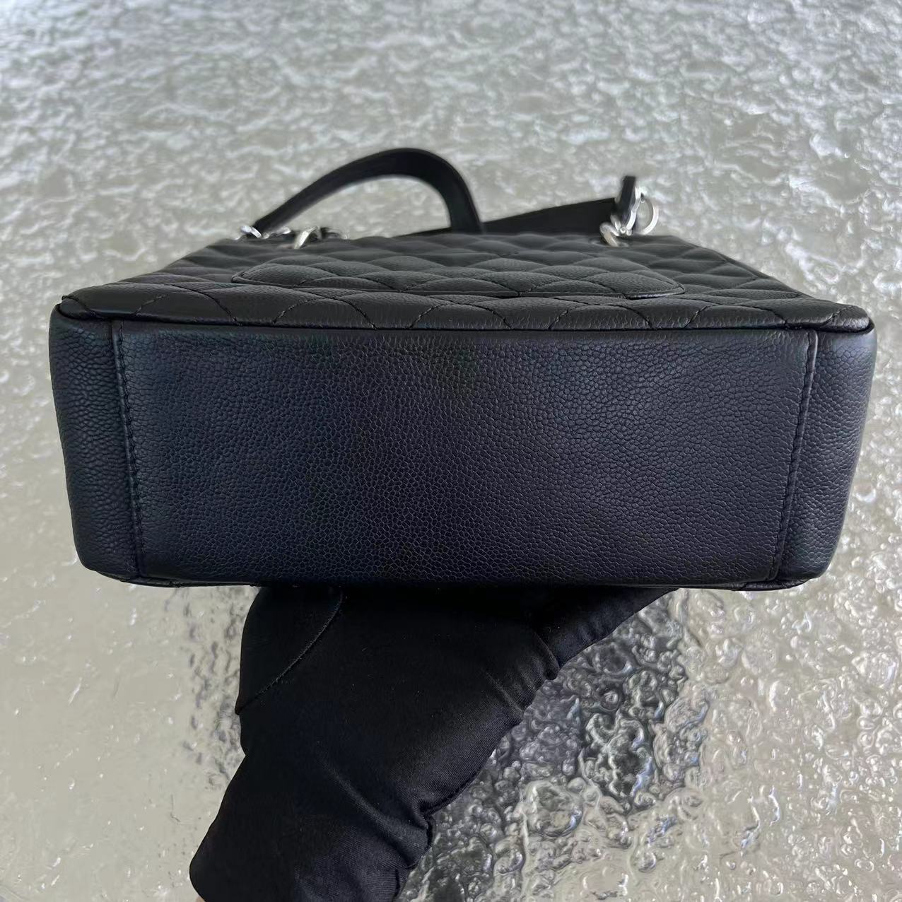 Chanel Caviar PST Petite Shopping Tote Quilted Calfskin Black Silver Hardware Series 12 - Luxury Evermore