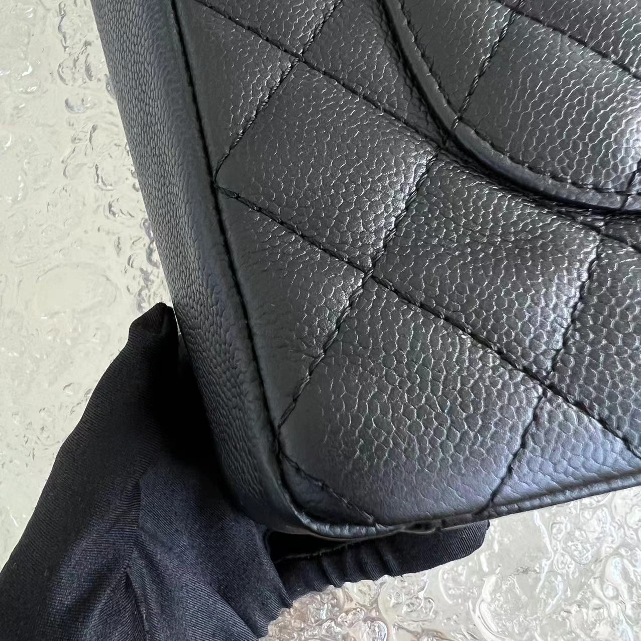 Chanel Caviar PST Petite Shopping Tote Quilted Calfskin Black Silver Hardware Series 12 - Luxury Evermore