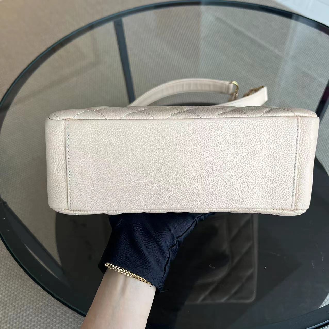 Chanel Caviar PST Petite Shopping Tote Quilted Grained Calfskin Beige Golden Hardware Series 14 - Luxury Evermore