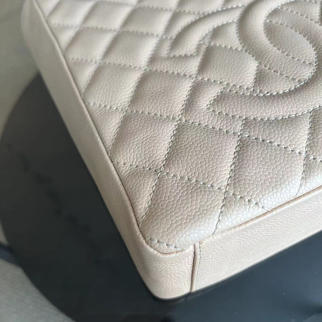 Chanel Caviar PST Petite Shopping Tote Quilted Grained Calfskin Beige Golden Hardware Series 14 - Luxury Evermore