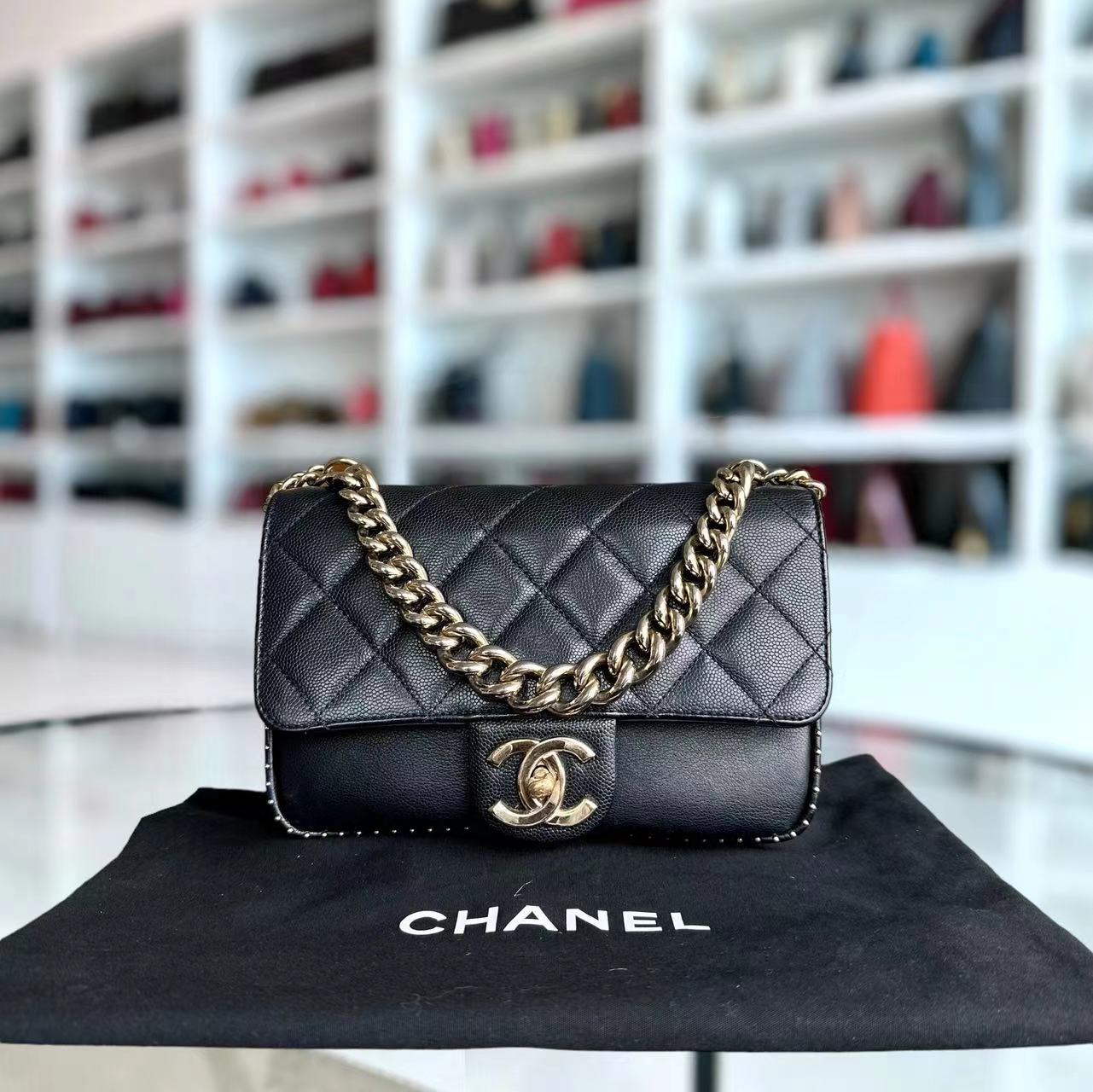 Chanel Caviar Seasonal Flap Quilted Calfskin Black Golden Hardware Series 24 - Luxury Evermore