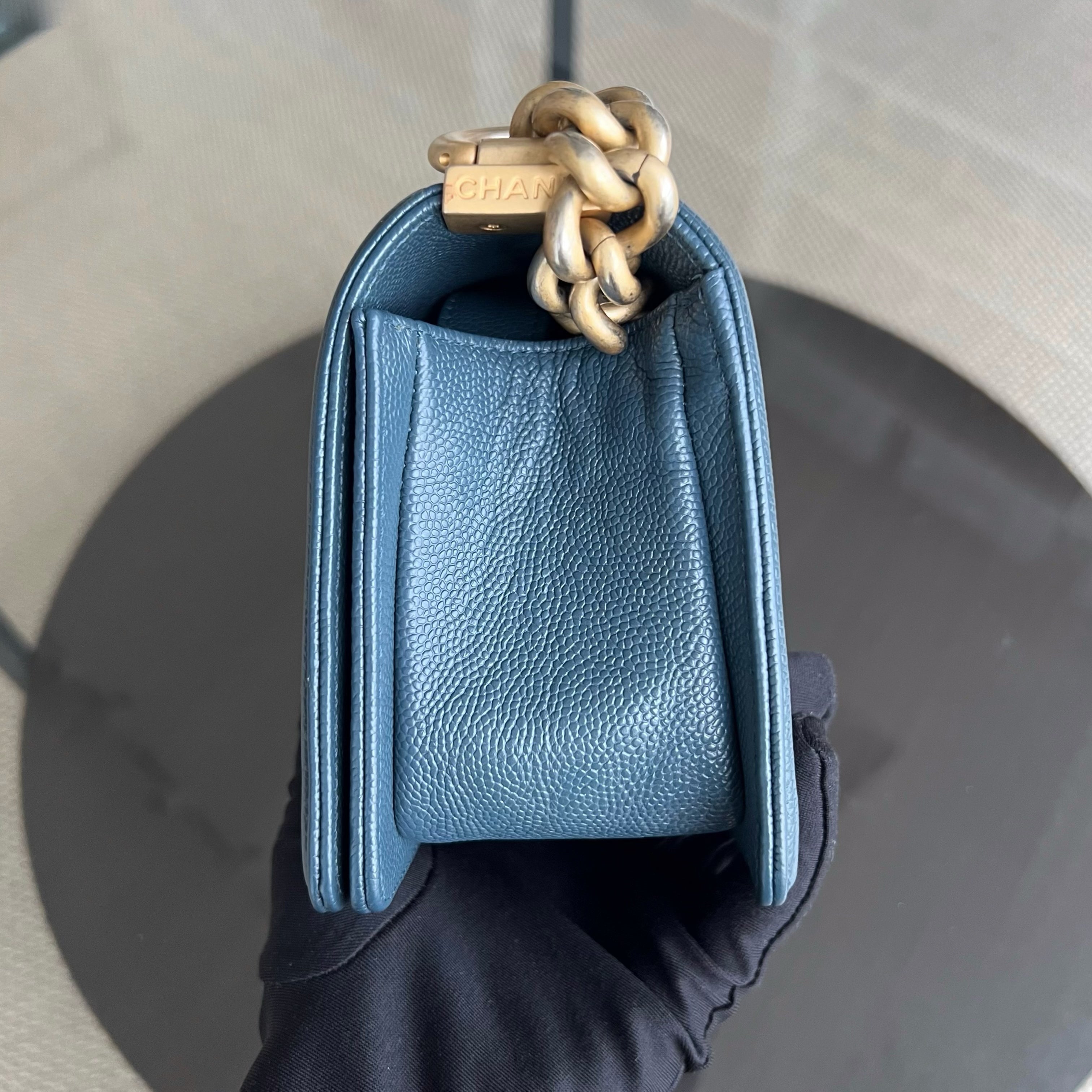 Chanel Caviar Small 20CM Chevron Grained Calfskin Dark Blue Leboy Golden Hardware Series 25 - Luxury Evermore