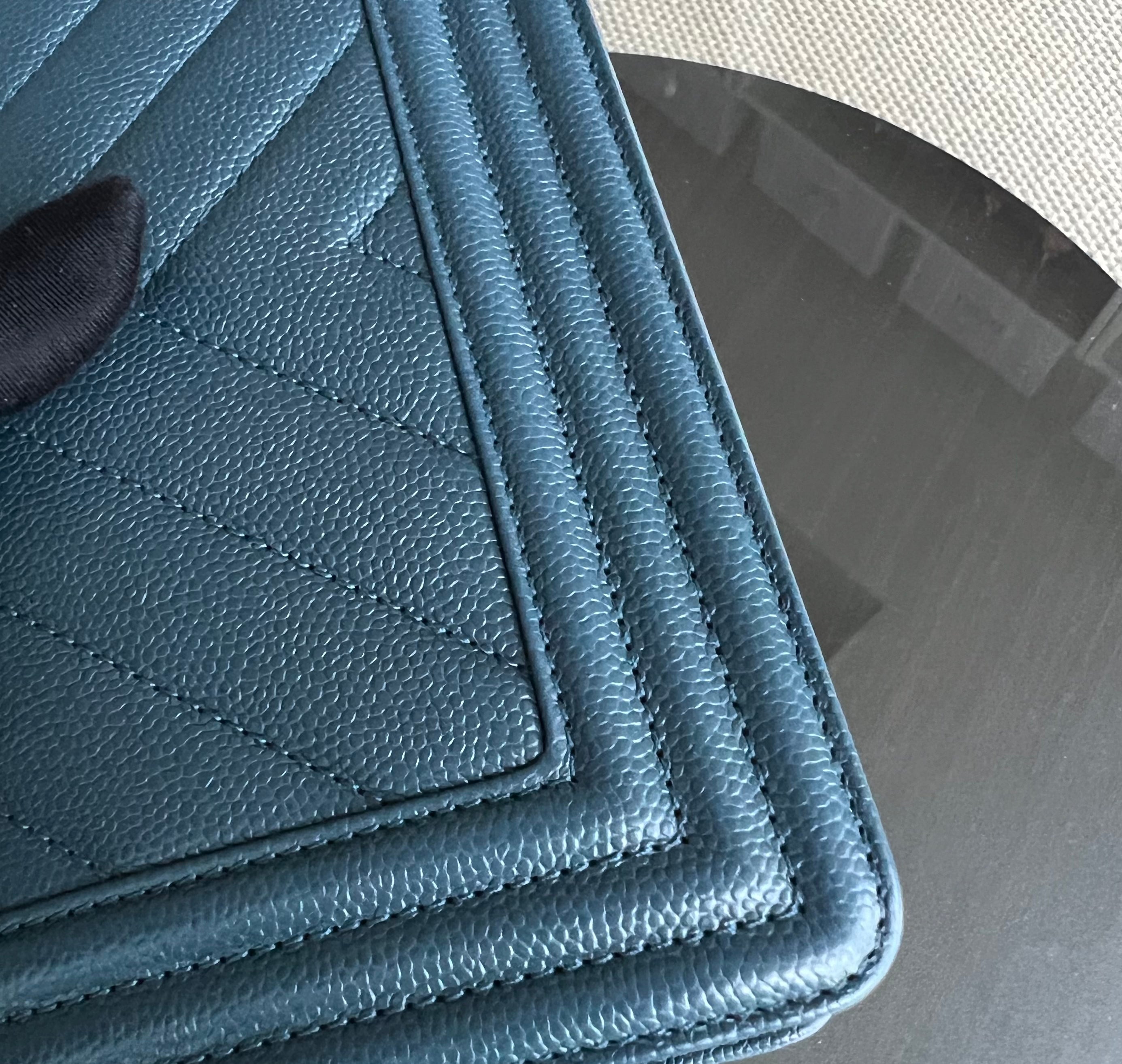 Chanel Caviar Small 20CM Chevron Grained Calfskin Dark Blue Leboy Golden Hardware Series 25 - Luxury Evermore