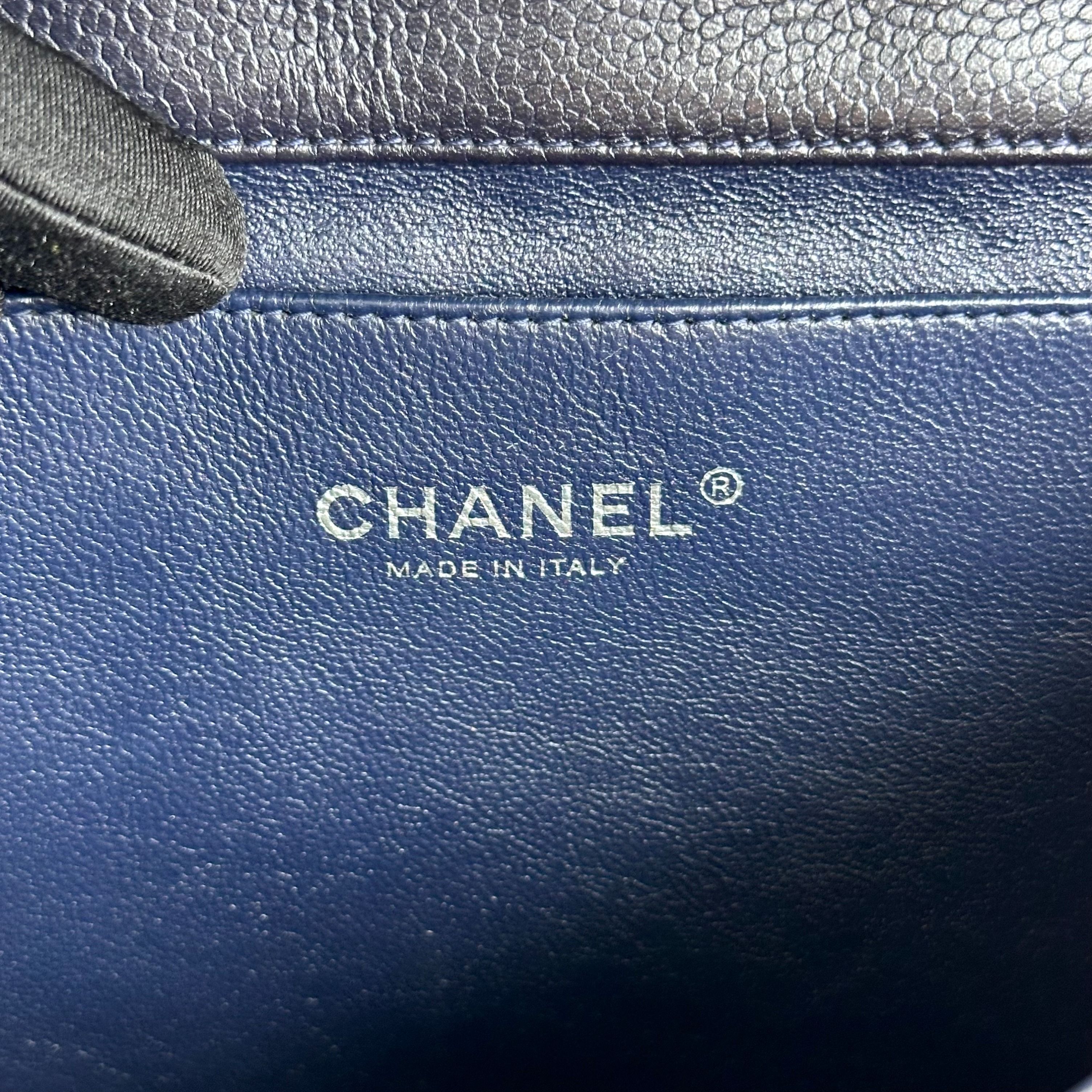 Chanel Caviar Timeless Classic Flap Clutch Calfskin Leather Dark Blue SHW No 18 - Luxury Evermore