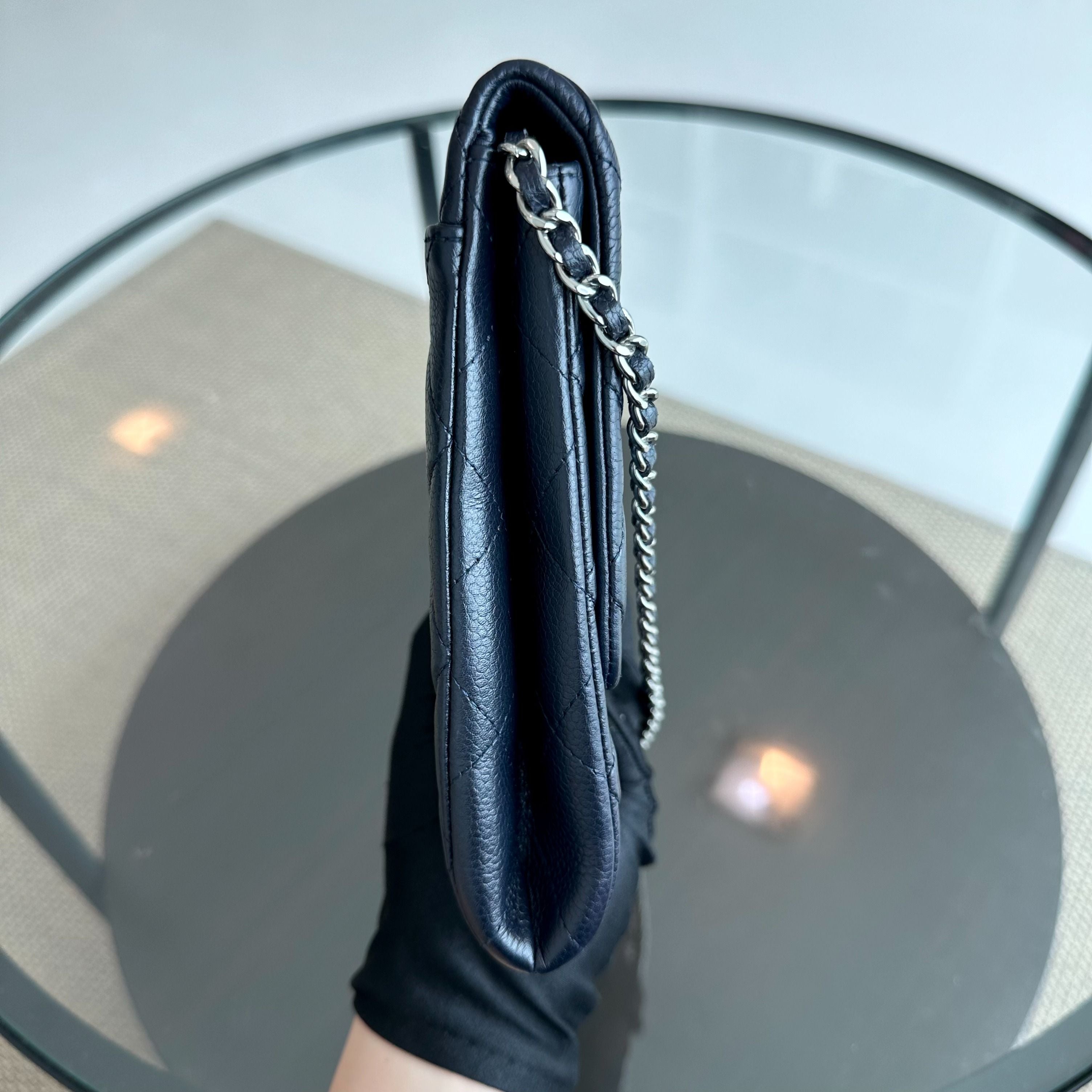 Chanel Caviar Timeless Classic Flap Clutch Calfskin Leather Dark Blue SHW No 18 - Luxury Evermore