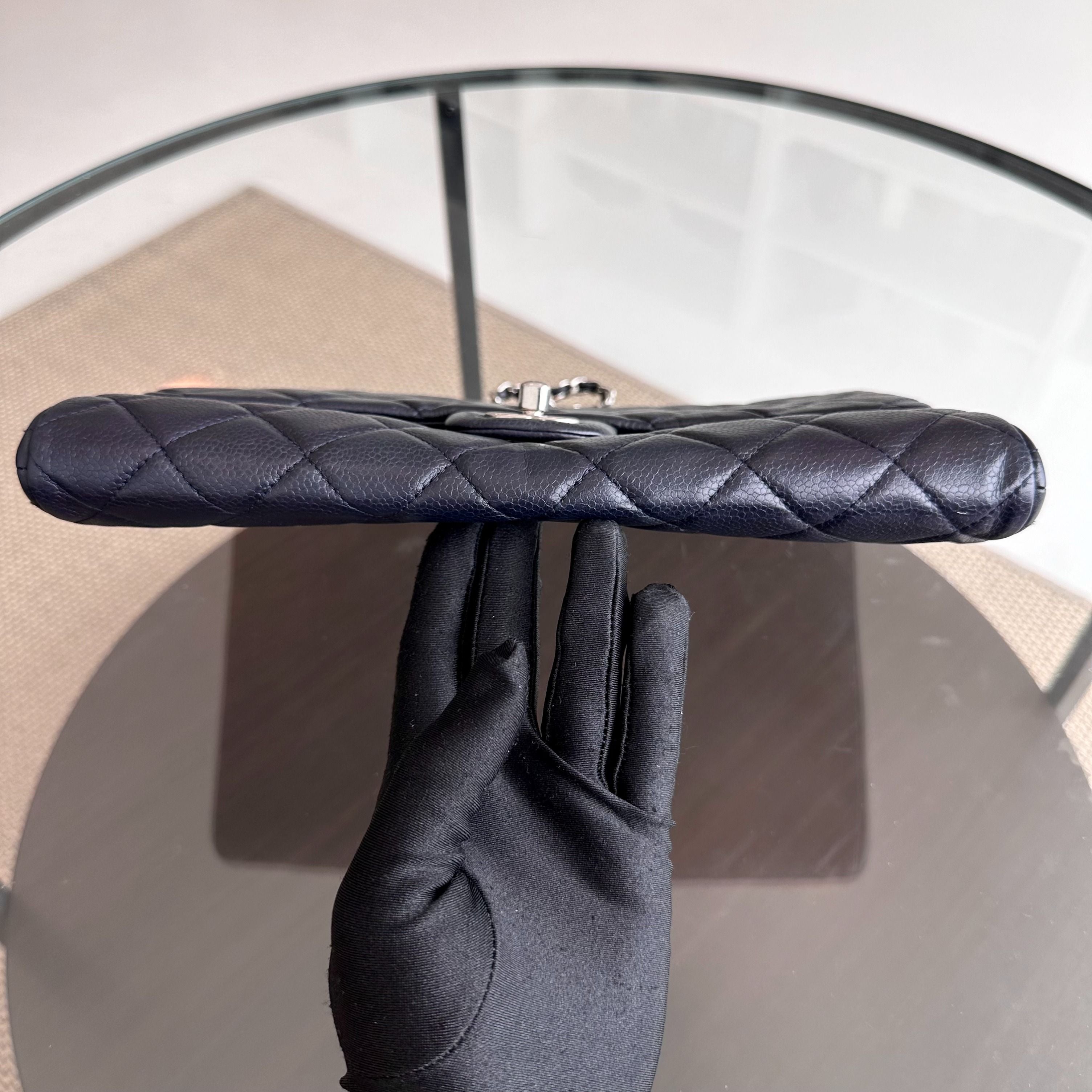 Chanel Caviar Timeless Classic Flap Clutch Calfskin Leather Dark Blue SHW No 18 - Luxury Evermore