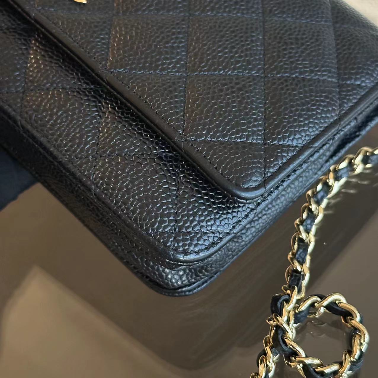 Chanel Caviar WOC Wallet On Chain Quilted Calfskin Black GHW No 18 - Luxury Evermore