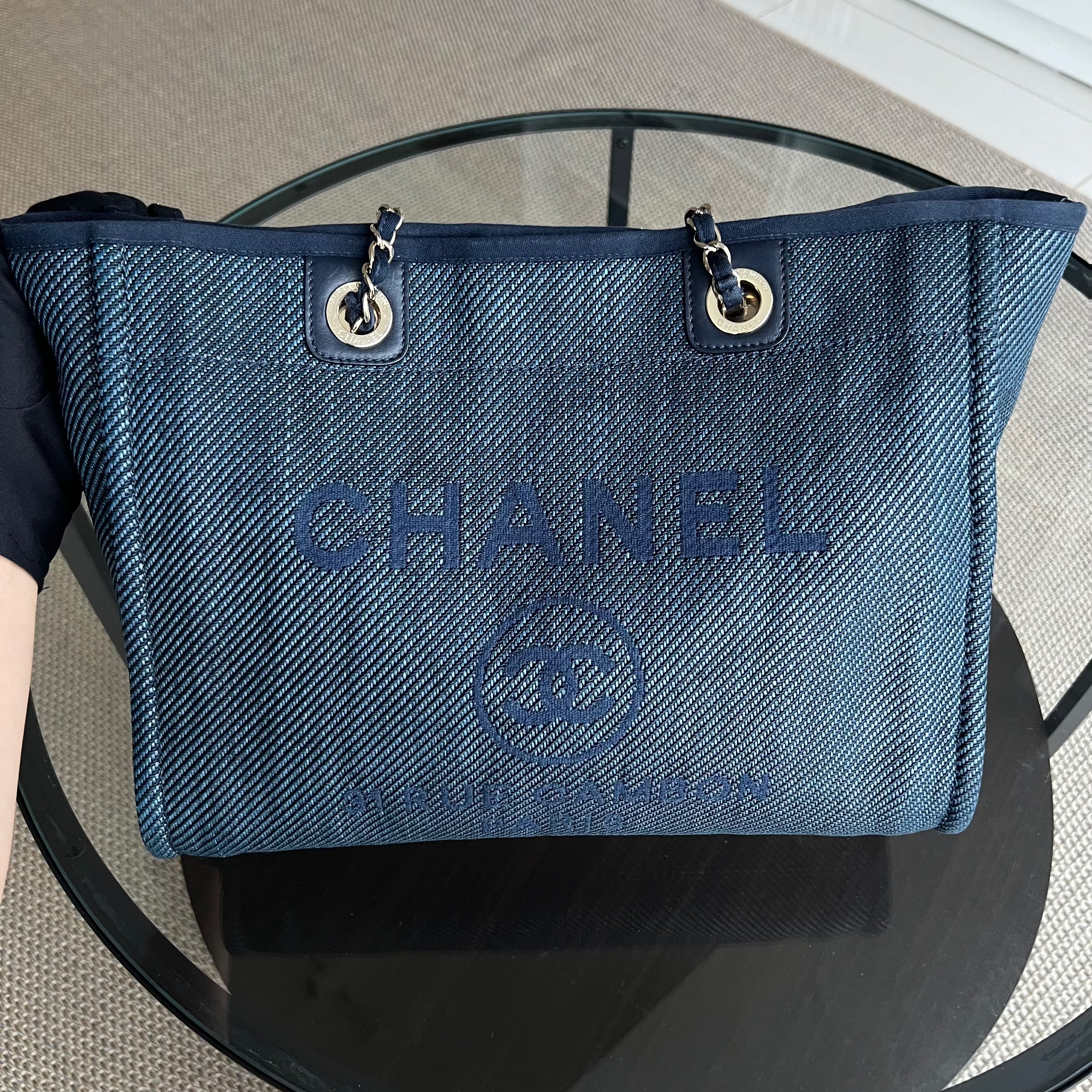 Chanel Deauville Small Tote Blue Canvas Silver Hardware Series 30 - Luxury Evermore