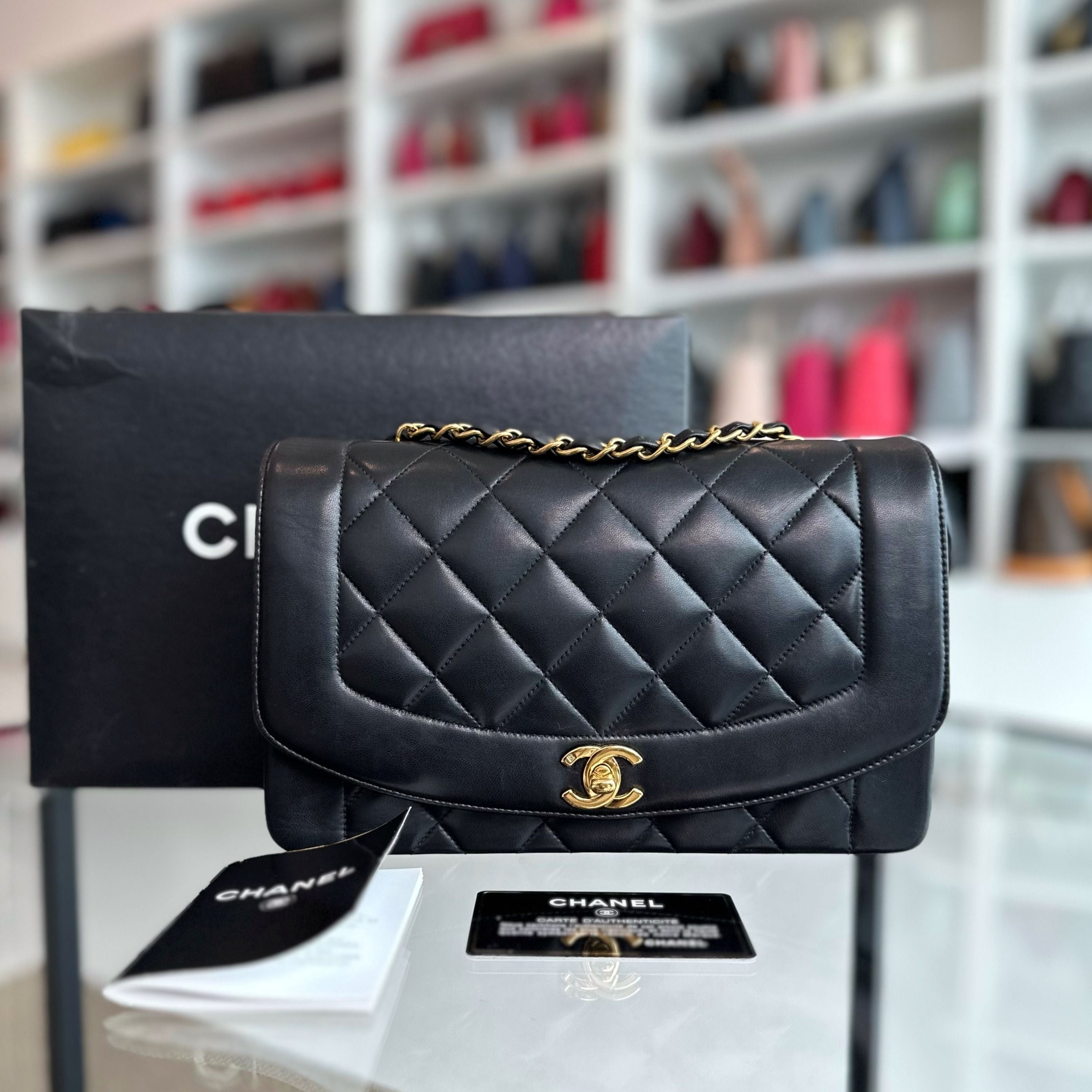 Chanel Diana Medium Black Lambskin Vintage GHW No 3 - Luxury Evermore